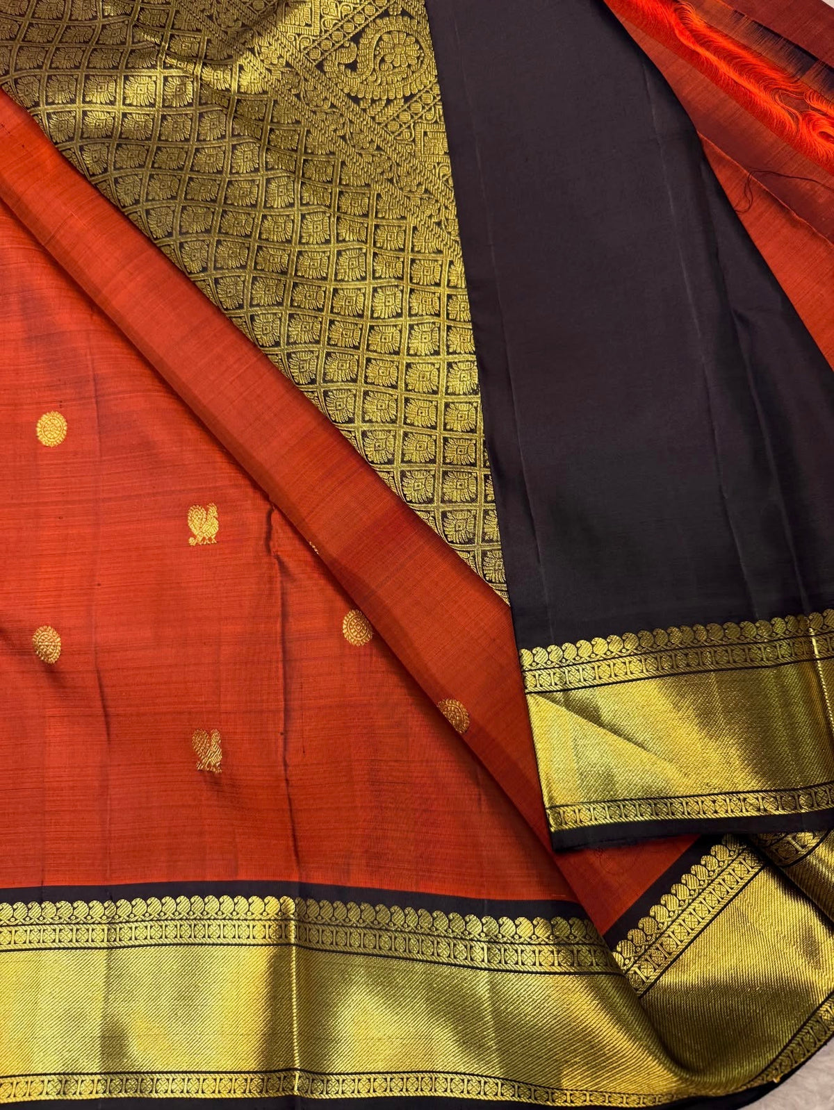KANCHIPURAM PURE SILK SAREE | SILKMARK® CERTIFIED - RUST ORANGE