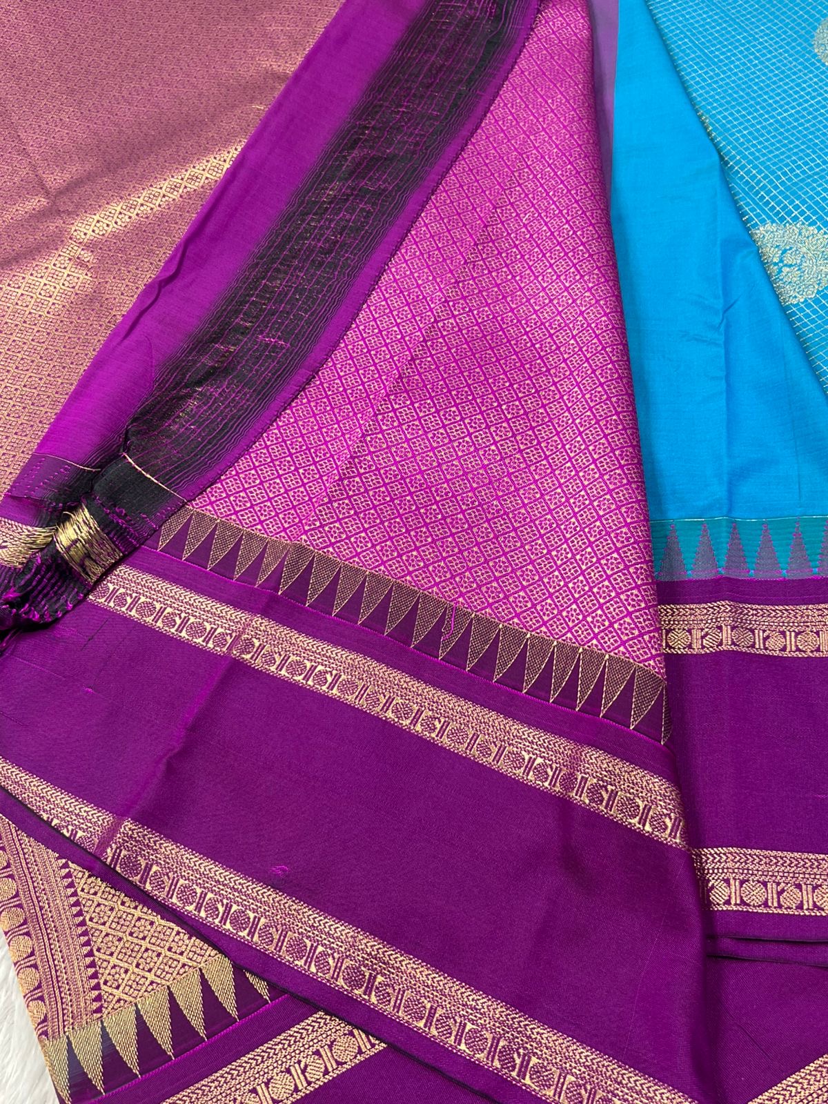 PREMIUM SEMI KANCHI SILK SAREE - TEAL BLUE