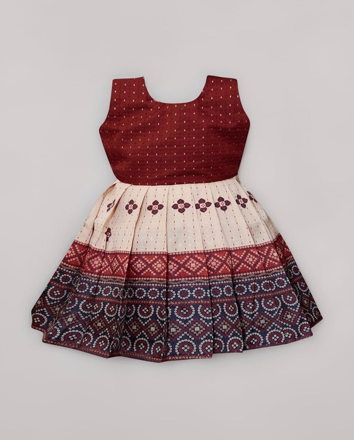 TRADITIONAL PATTU PAVADAI JACQUARD FROCK DRESS FORS BABY GIRL - RED & WHITE