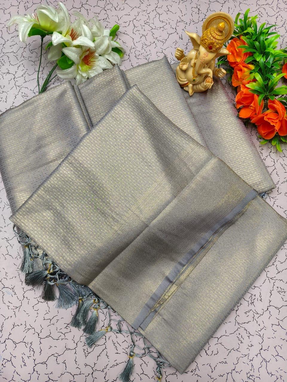 PREMIUM KUBERA PATTU SILK SAREE - LIGHT GREY