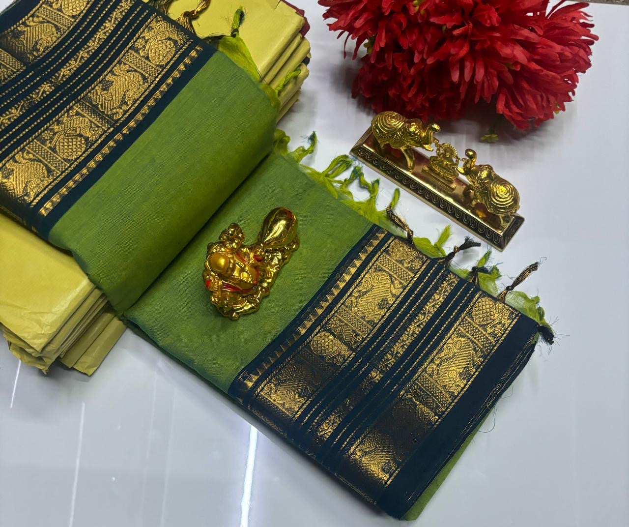 PURE KANCHI COTTON SAREES - GREEN