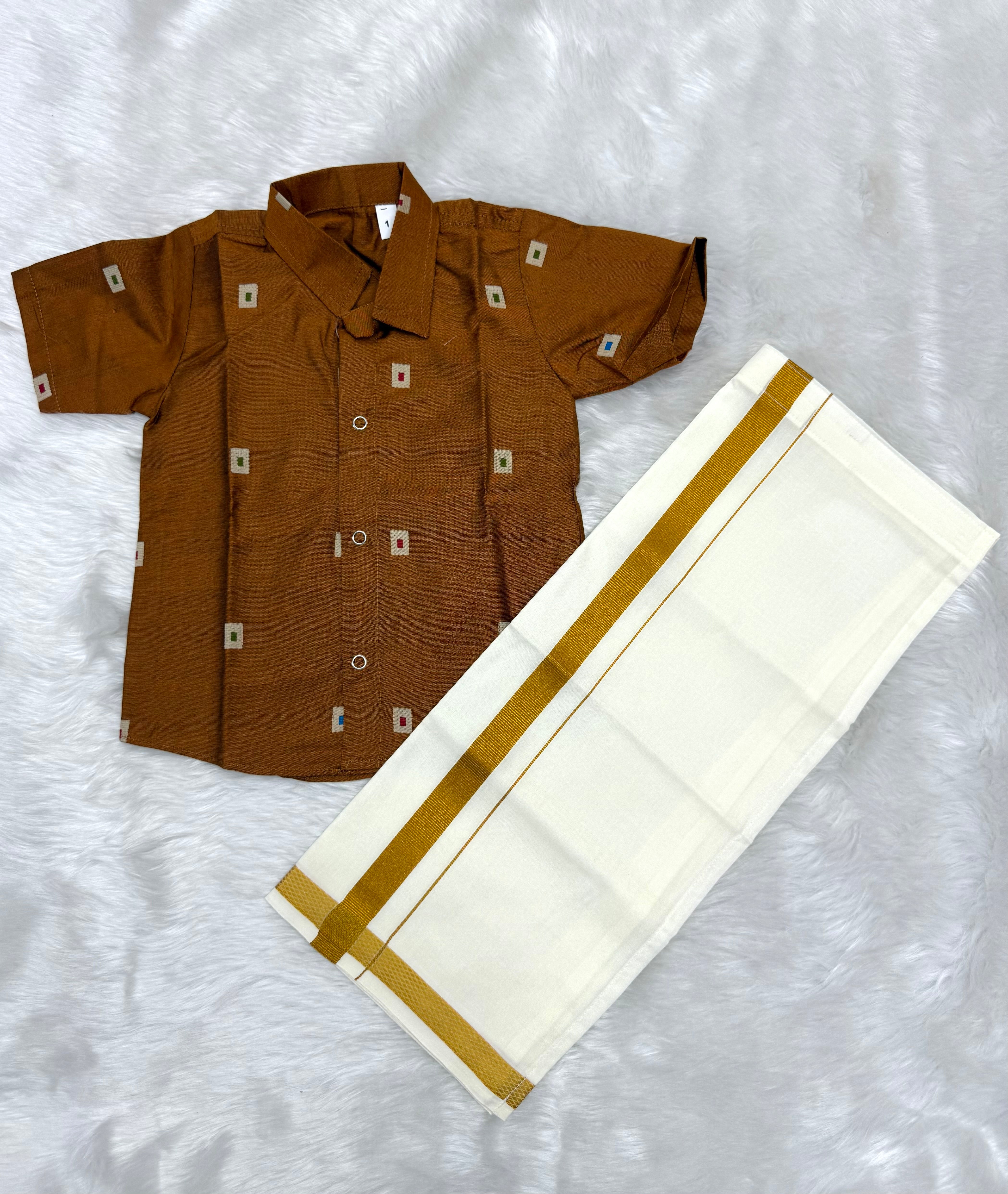 KIDS BOYS VELCRO DHOTI & SHIRT COMBO SET - BROWN