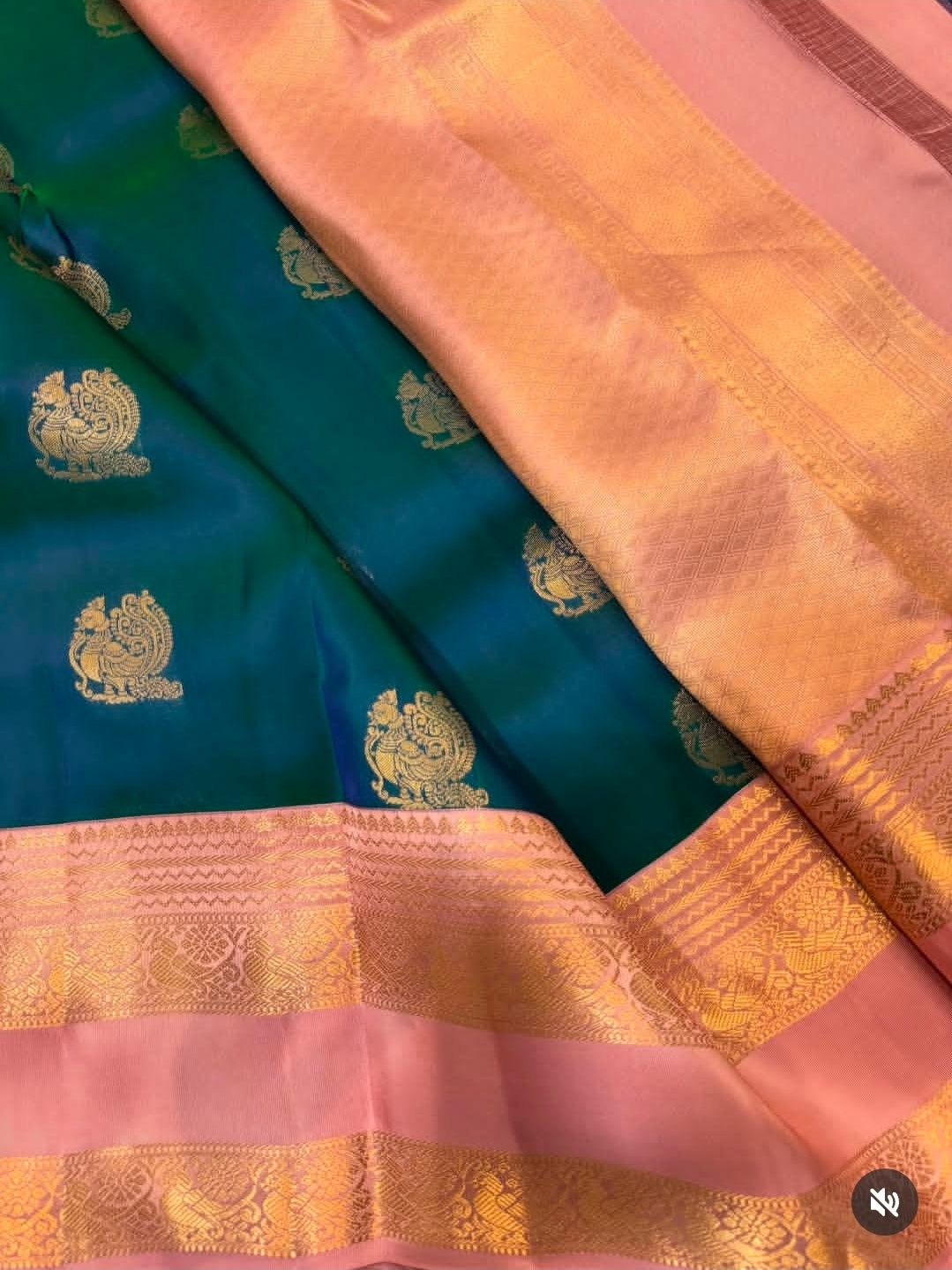 KANCHIPURAM PURE SILK SAREE | SILKMARK® CERTIFIED - PEACOCK GREEN
