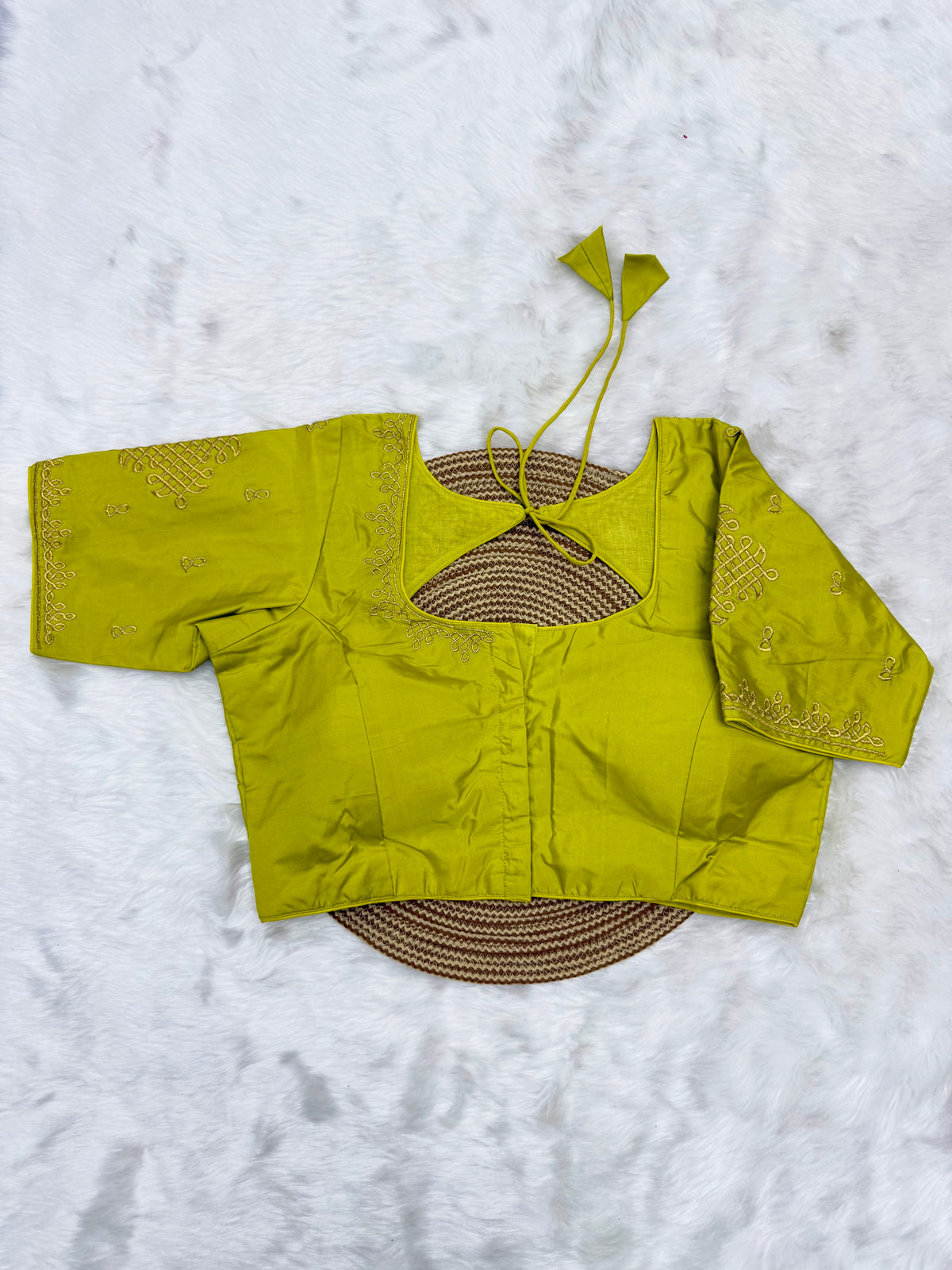 BRIDAL AARI WORK READY TO WEAR SAREE BLOUSE - LEMON YELLOW