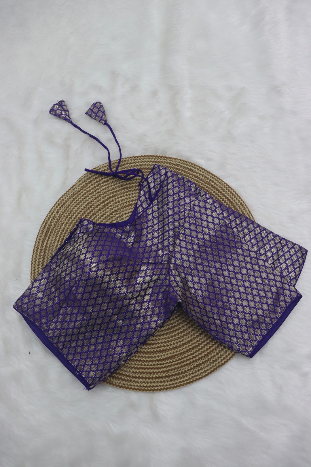 DESIGNER JACQUARD READY TO WEAR SAREE BLOUSE - PURPLE