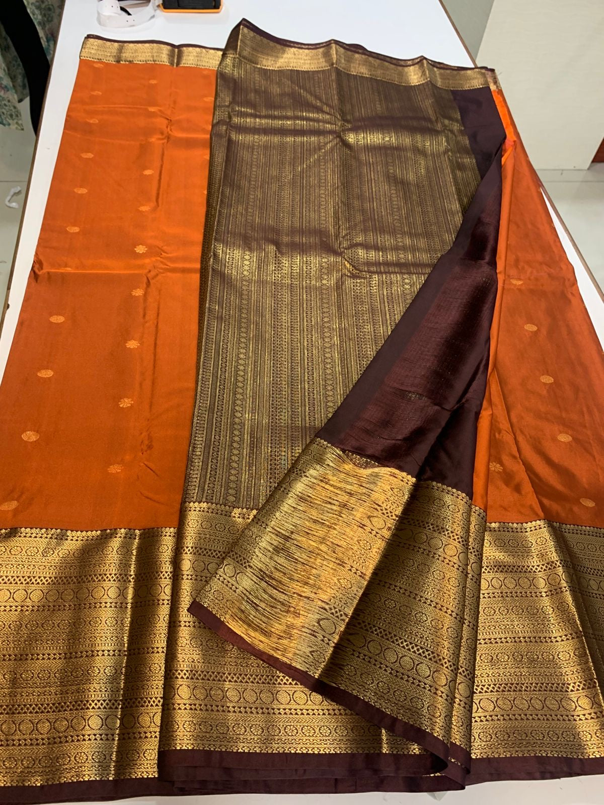 PREMIUM SEMI KANCHI SILK SAREE - RUST ORANGE