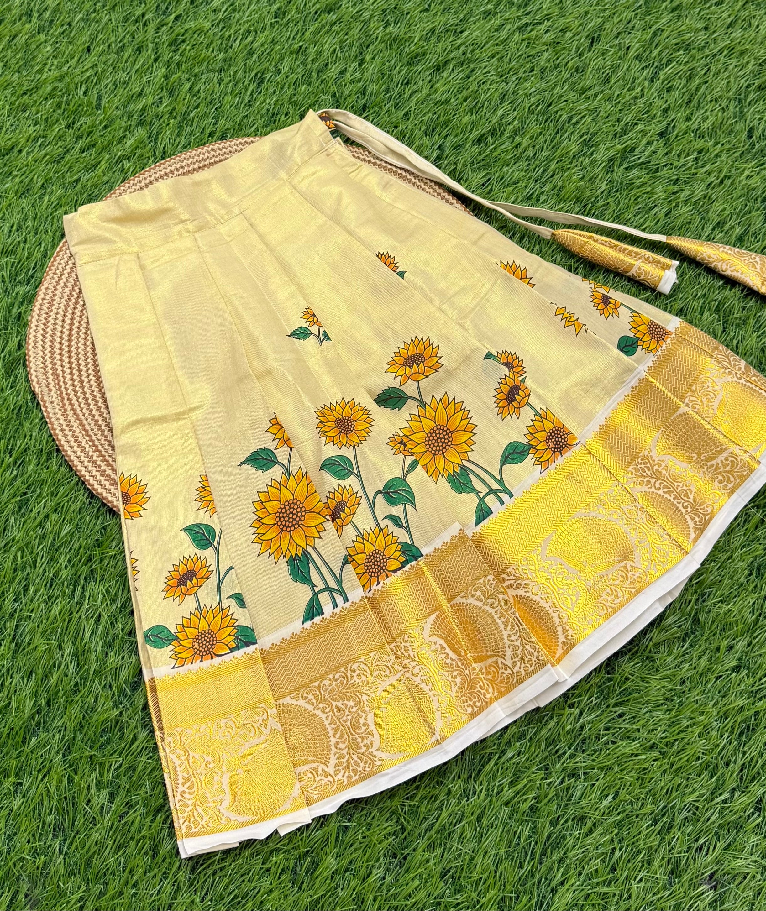 KIDS GIRL'S PATTU PAVADAI - CREAM & YELLOW