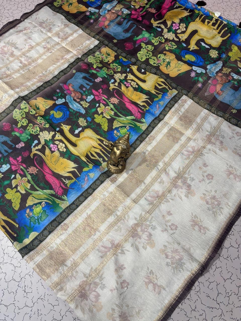 FANCY CRUSH SILK SAREE - MULTICOLOUR