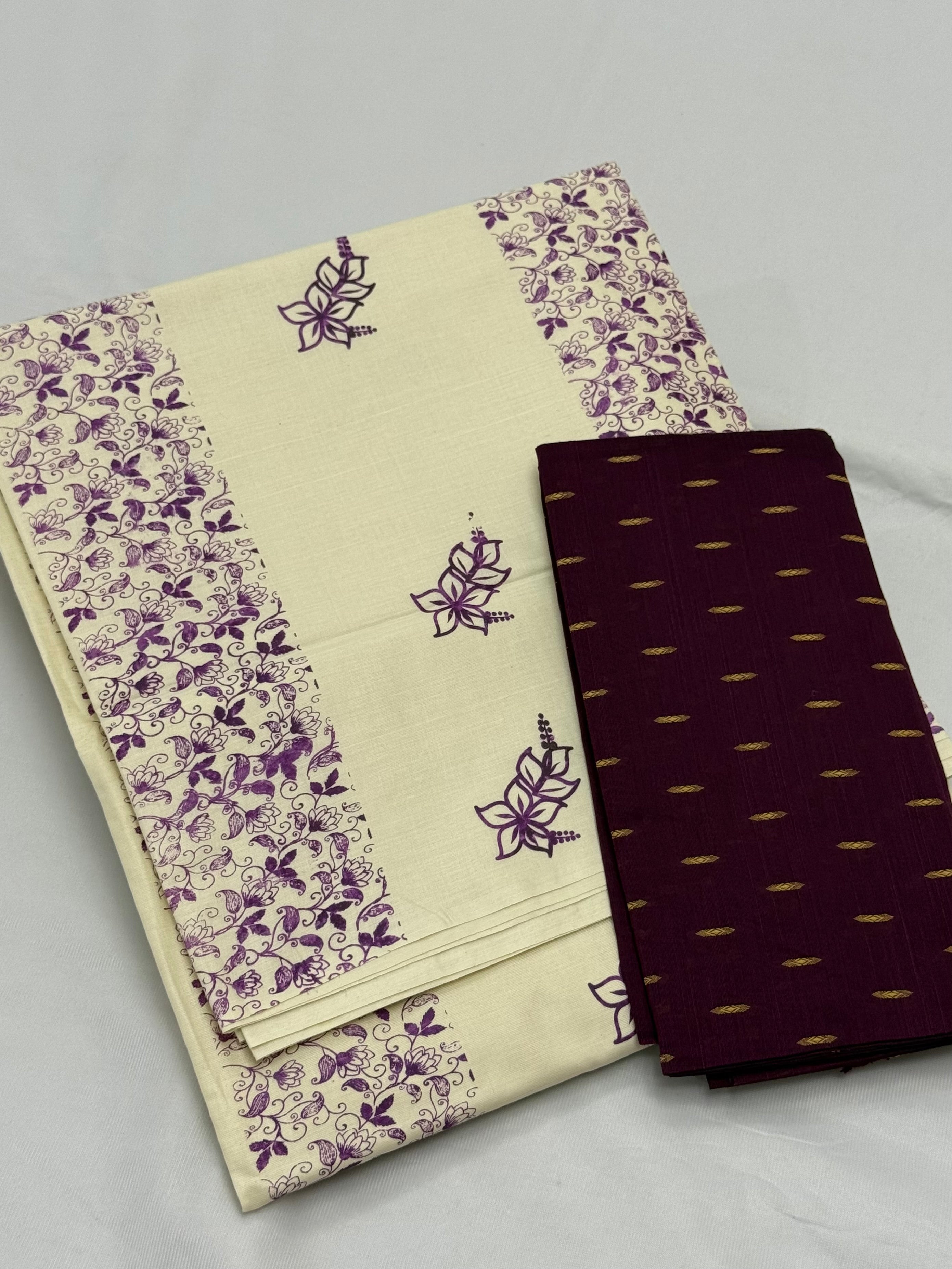 KASAVA COTTON PRINTED BORDERLESS SAREE WITH BLOUSE PIECE - LOLLIPOP