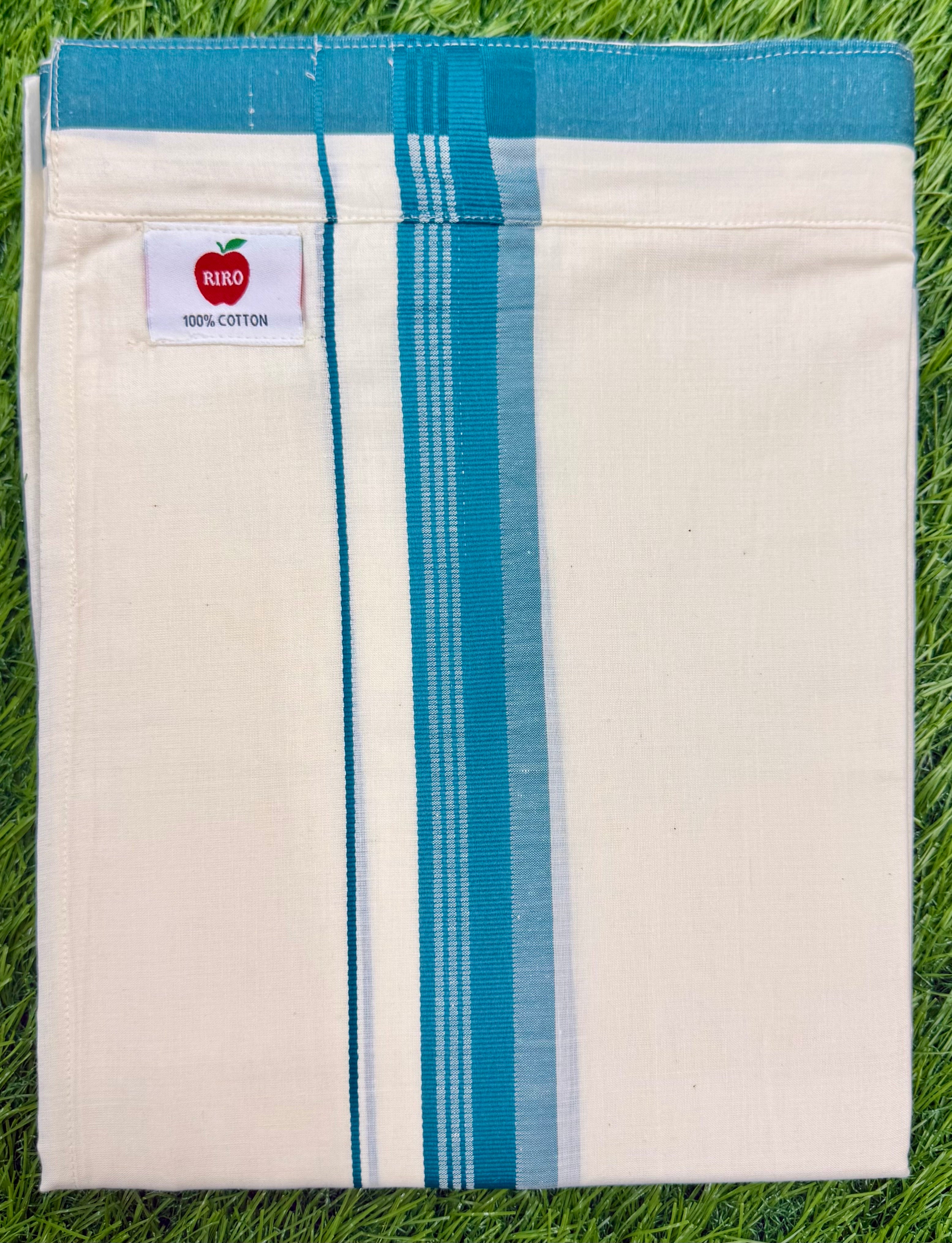 MEN'S DOUBLE DHOTI CREAM WITH FANCY BORDER - VELCRO