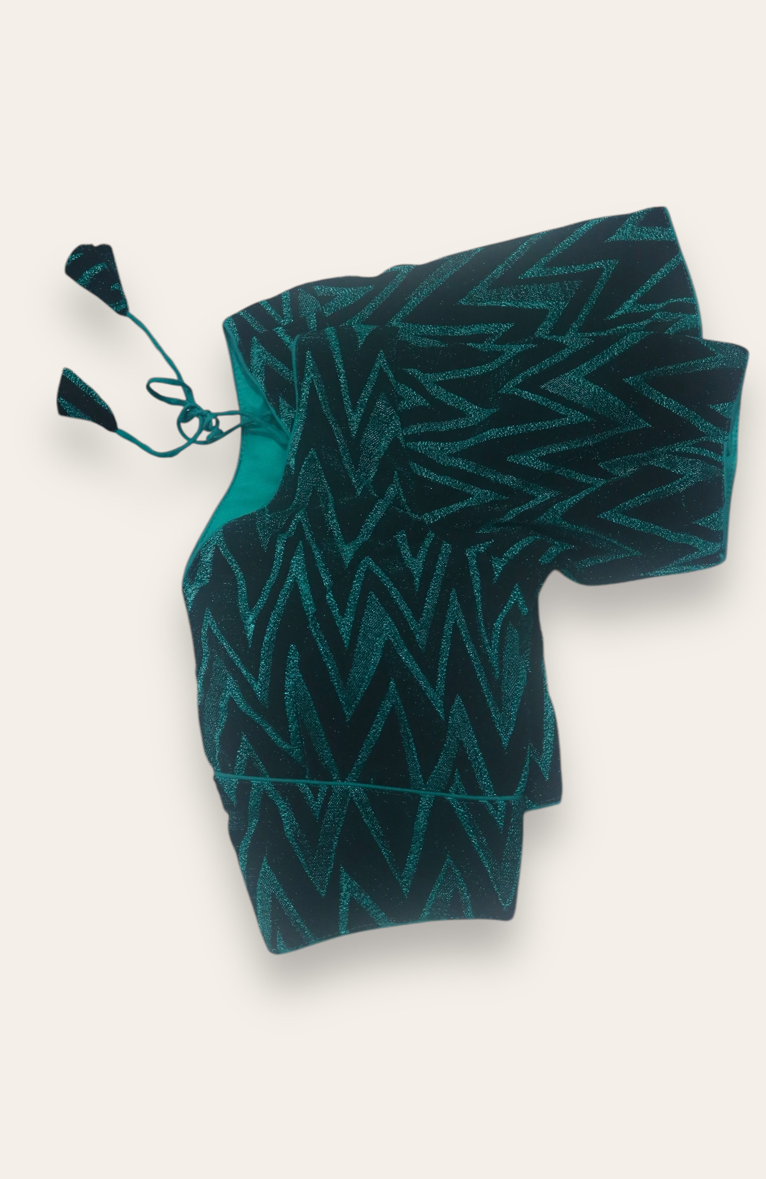 TRENDY FANCY READYMADE BLOUSE - TEAL & BLACK