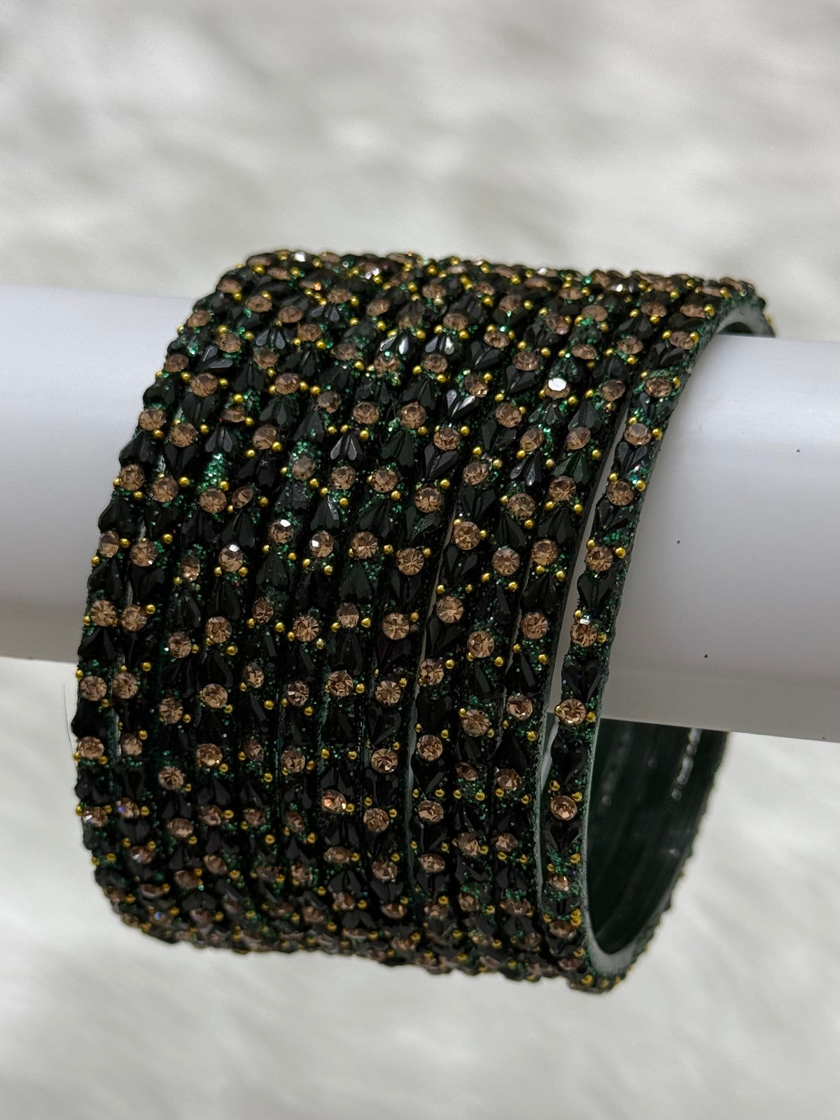 DESIGNER STONE STUDDED GLASS BANGLES PACK OF 12