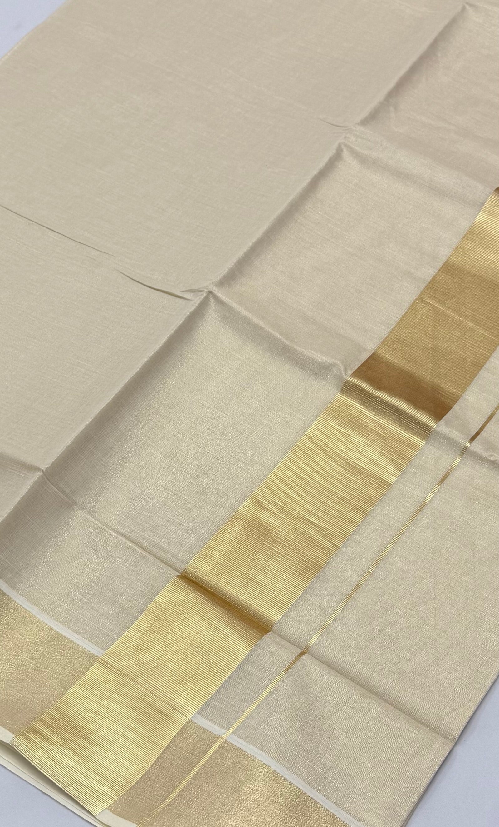 PREMIUM KERALA SOLID KASAVU TISSUE SAREE - (BEIGE,GOLD)