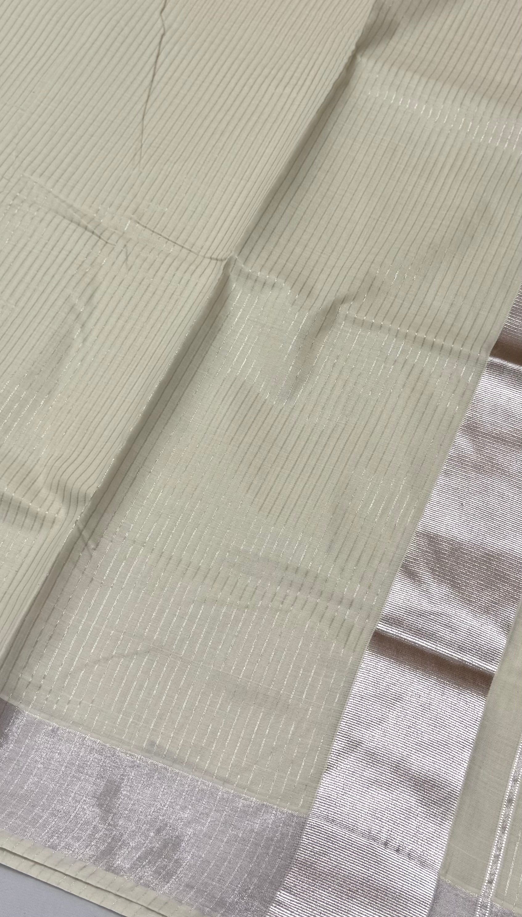 KERALA STRIPES KASAVU TISSUE SAREE - (ROSE GOLD,OFF WHITE)