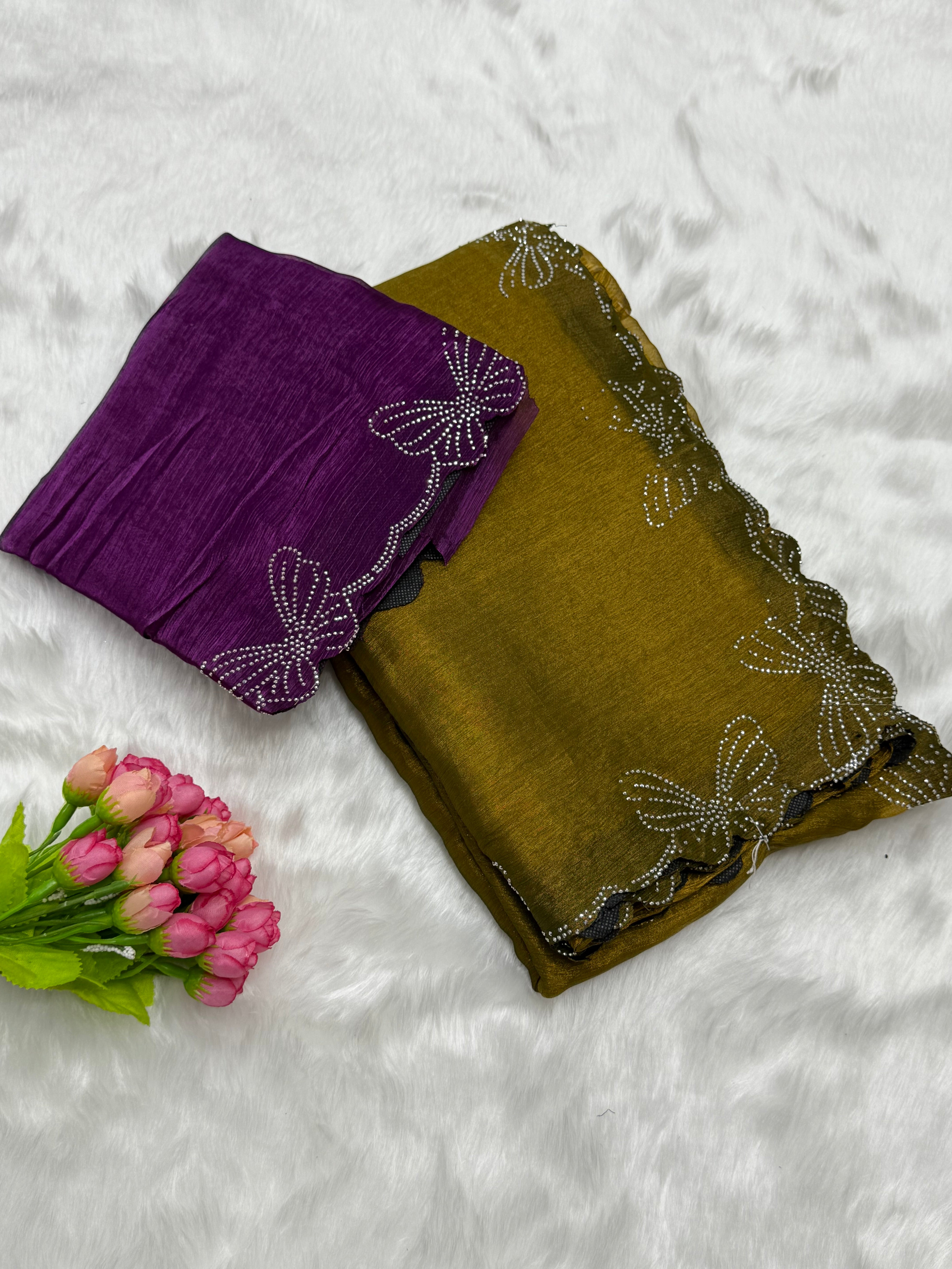 SPACE SILK BUTTERFLY DIAMOND WORK DESIGNER SAREE - GOLDEN YELLOW