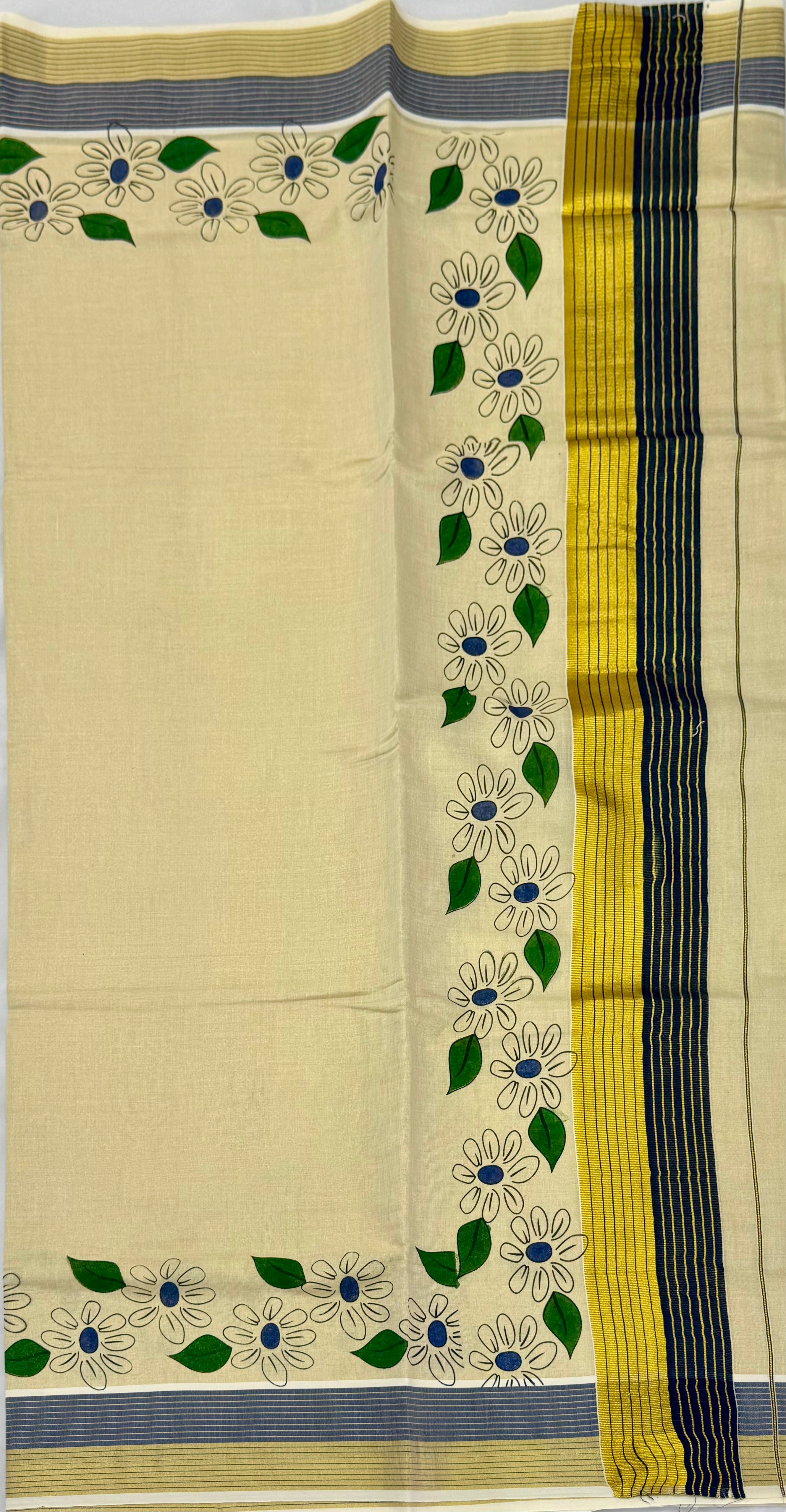 MURAL ART KASAVU TISSUE KERALA SAREE (GOLD,CREAM)