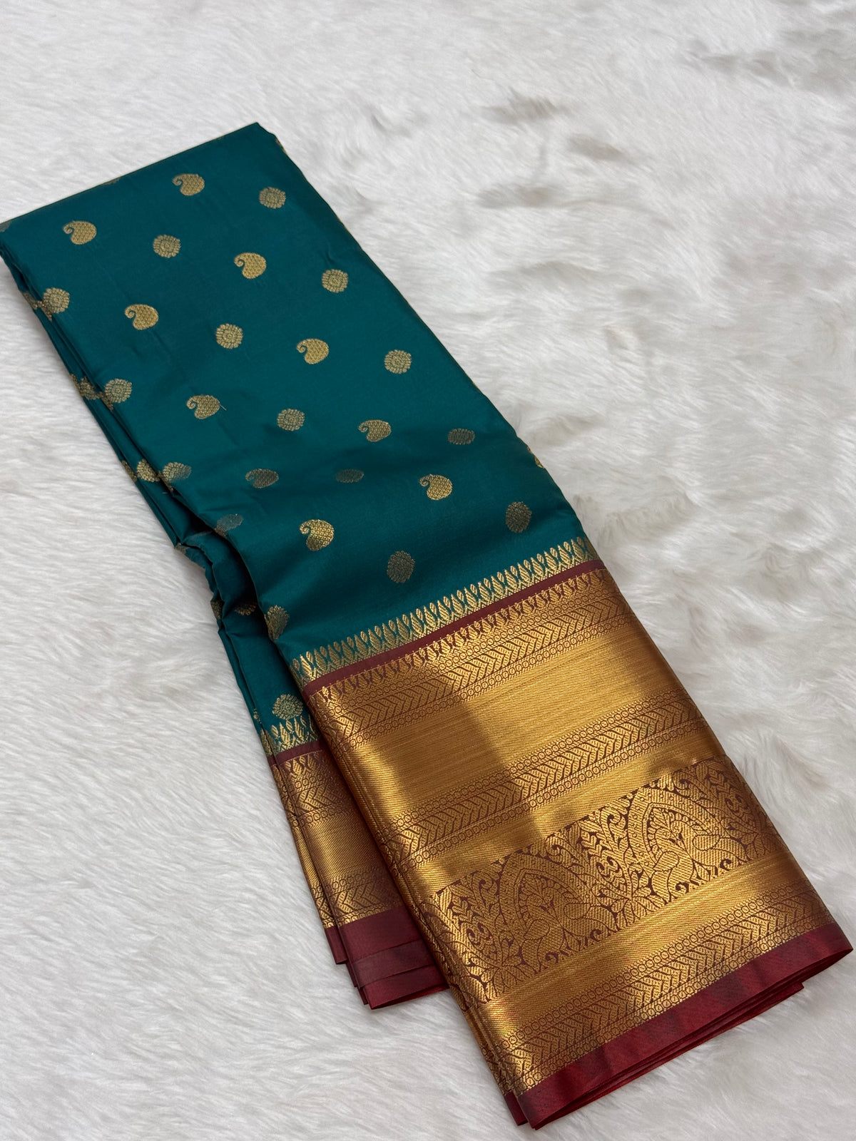 PREMIUM SEMI KANCHI SILK SAREE - PEACOCK GREEN