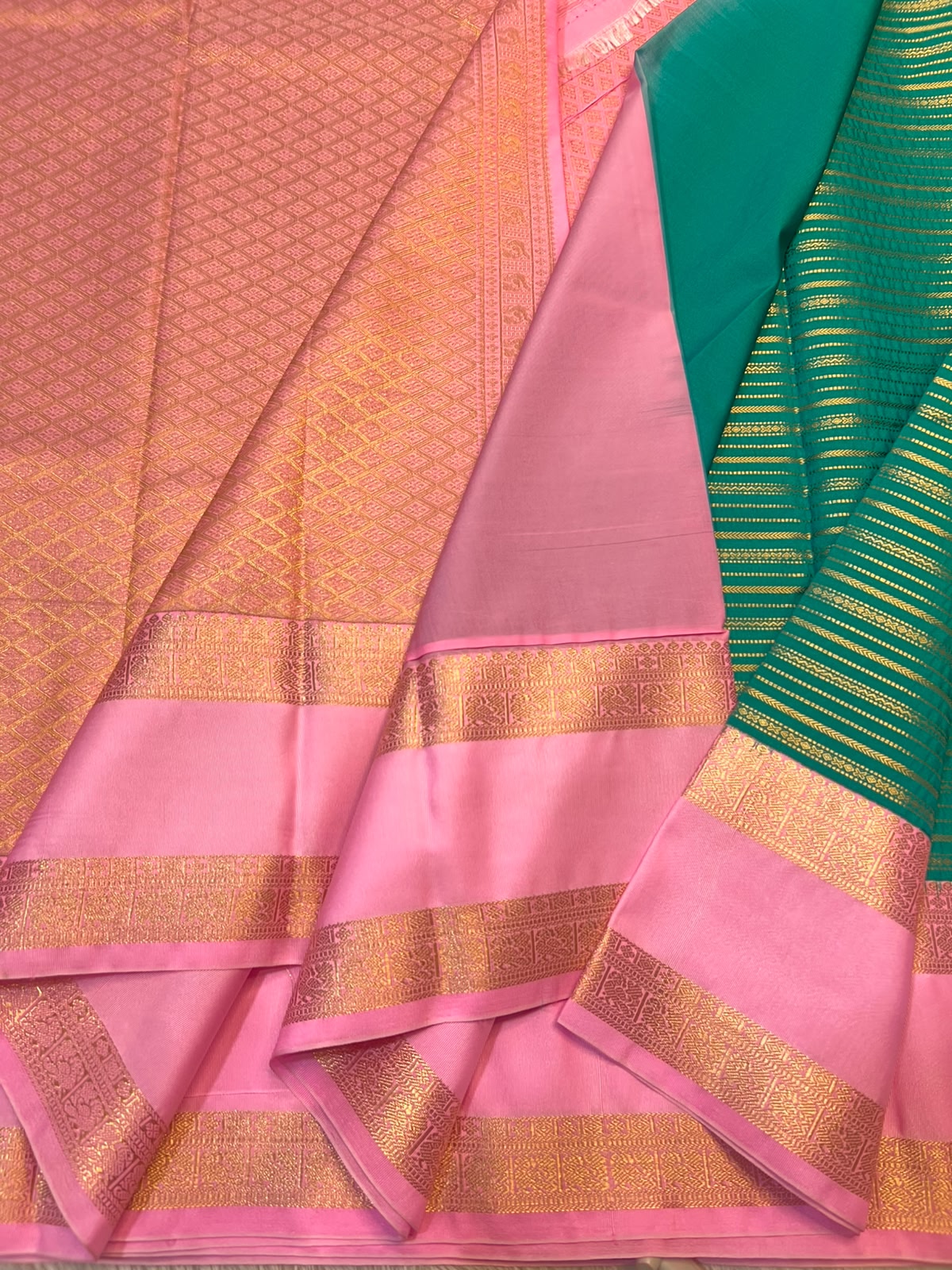 PREMIUM SEMI KANCHI SILK SAREE - TEAL GREEN
