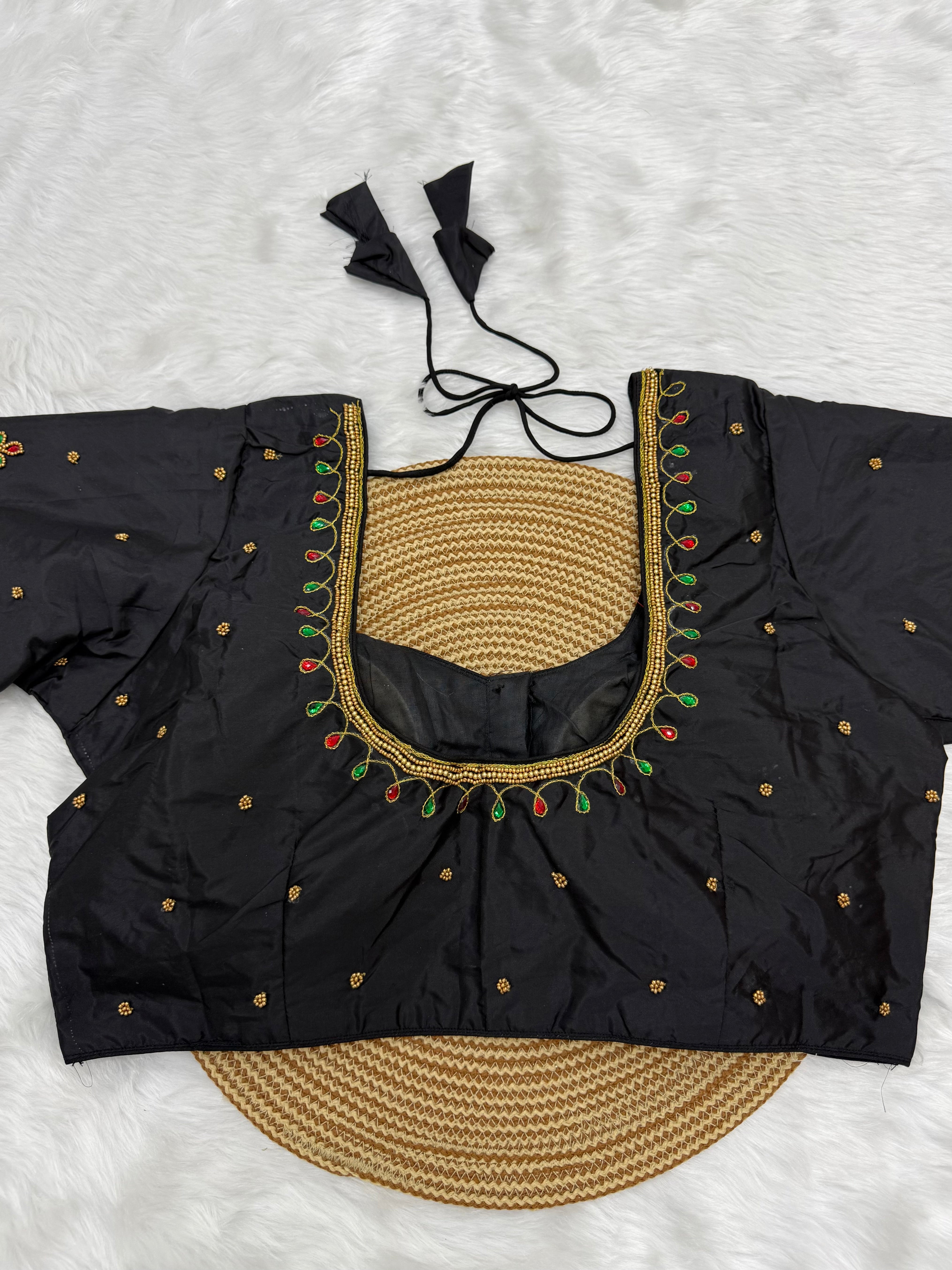 BRIDAL AARI WORK READY TO WEAR SAREE BLOUSE - BLACK