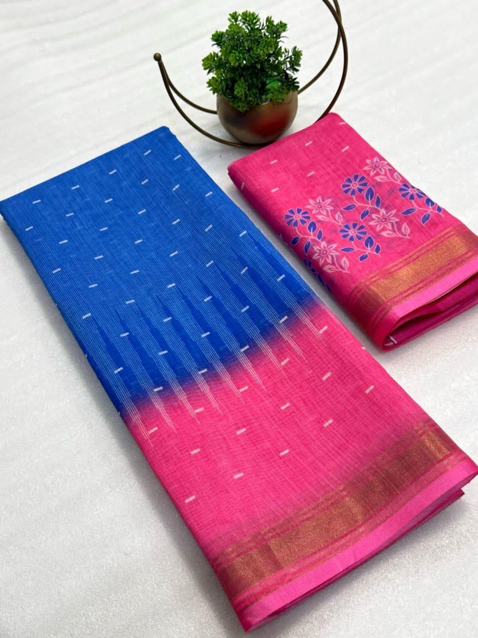 DIGITAL DESIGN CHANDERI SILK SAREE - BLUE