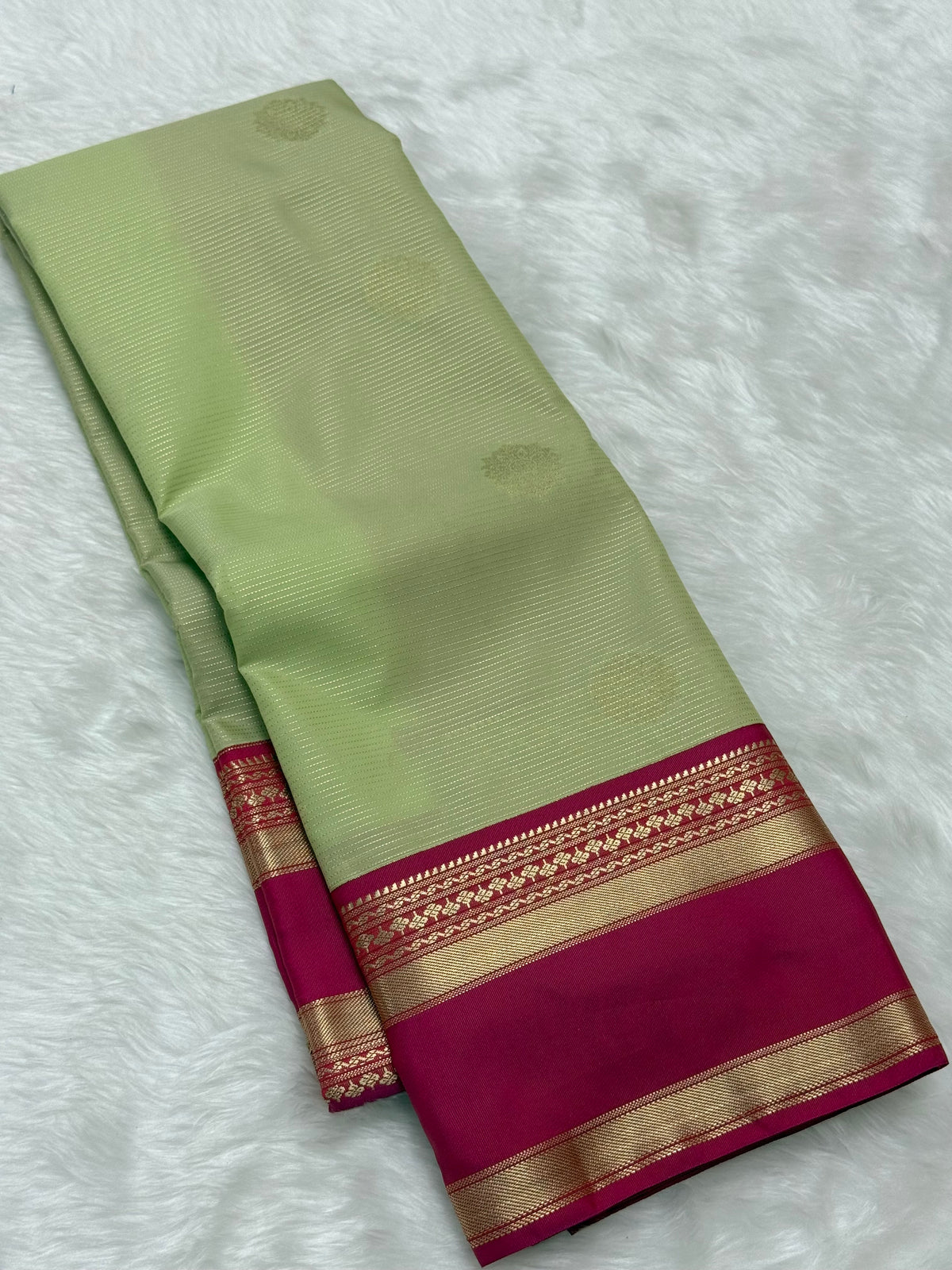 PREMIUM SEMI KANCHI SILK SAREE - TEA GREEN