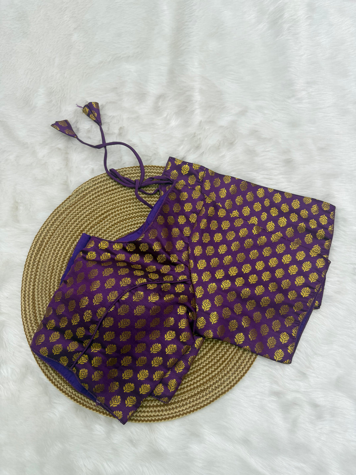 DESIGNER JACQUARD READY TO WEAR SAREE BLOUSE - VIOLET