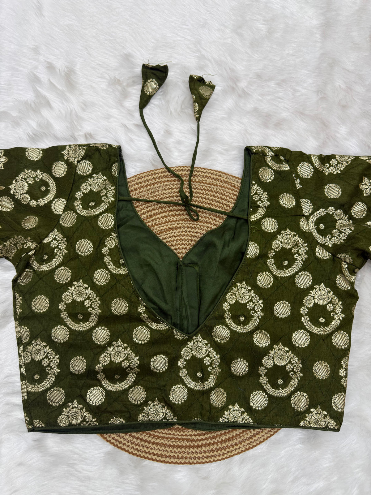 DESIGNER BROCADE WORK READYMADE BLOUSE - FERN GREEN