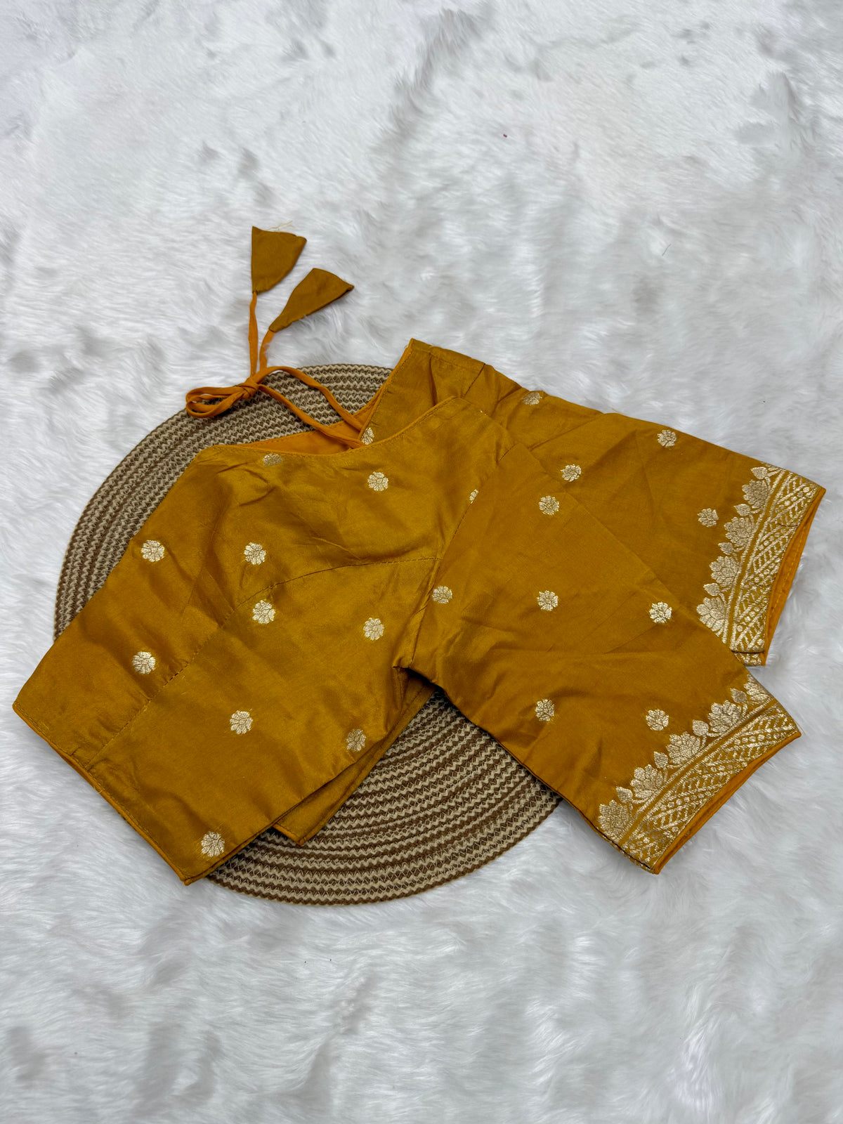 DESIGNER BUTTA WORK READYMADE BLOUSE - TANGERINE YELLOW