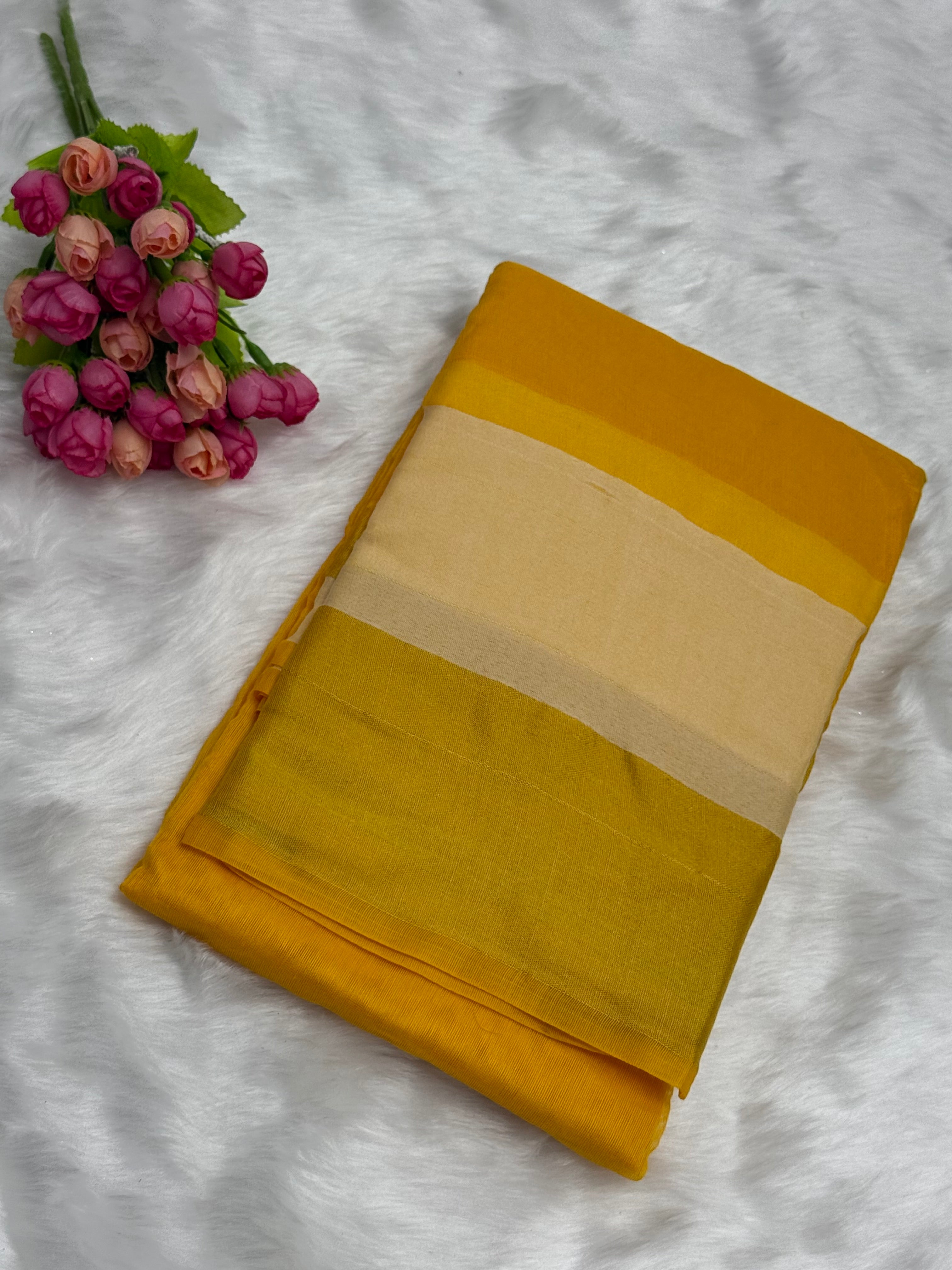 PLAIN SILK COTTON SAREE - YELLOW