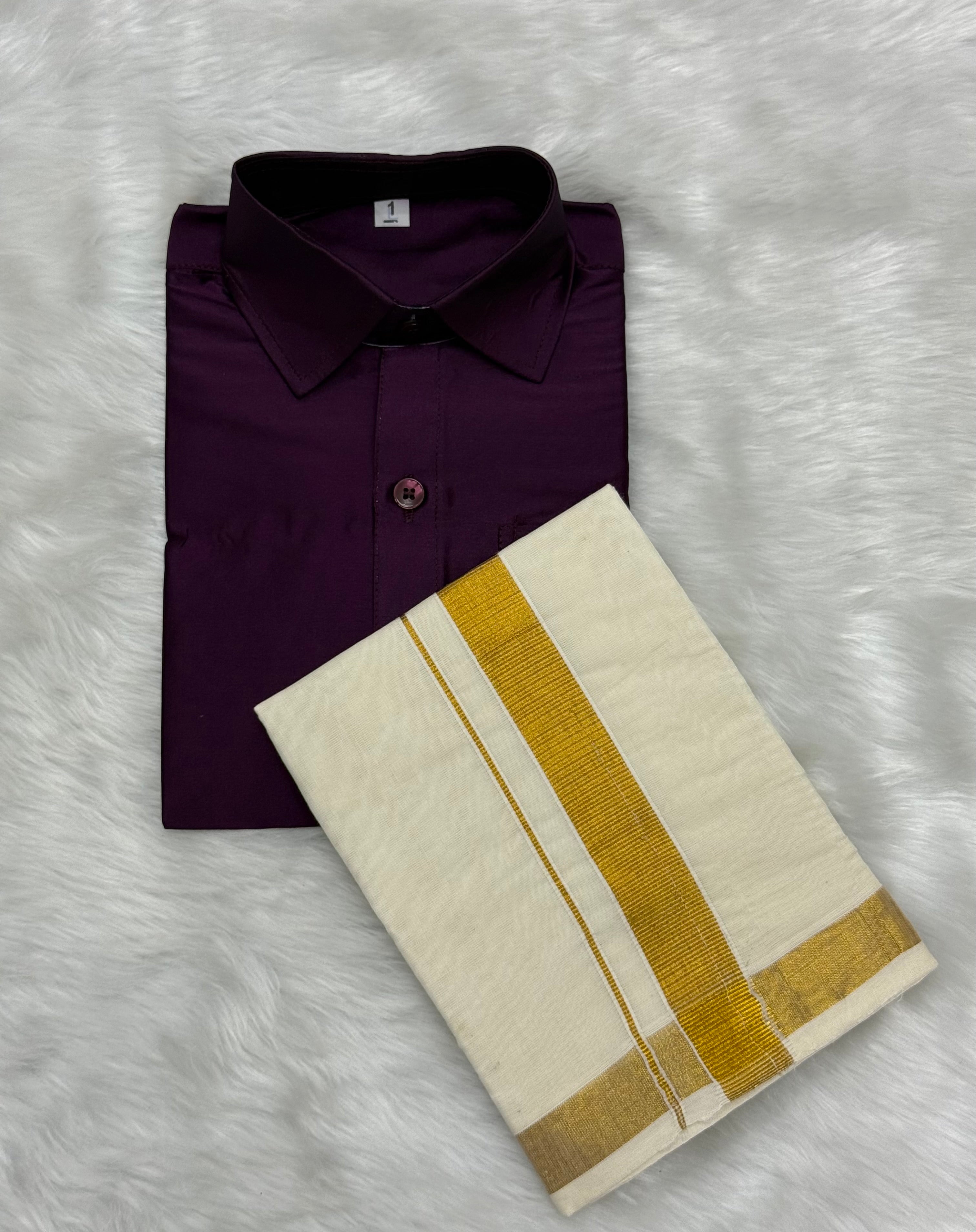 KIDS BOYS VELCRO DHOTI & SHIRT COMBO SET - WINE COLOUR