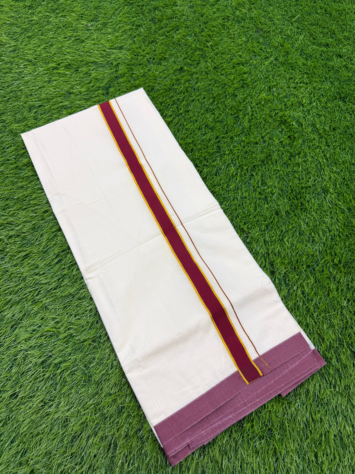 MEN'S CREAM DOUBLE DHOTI WITH FANCY BORDER