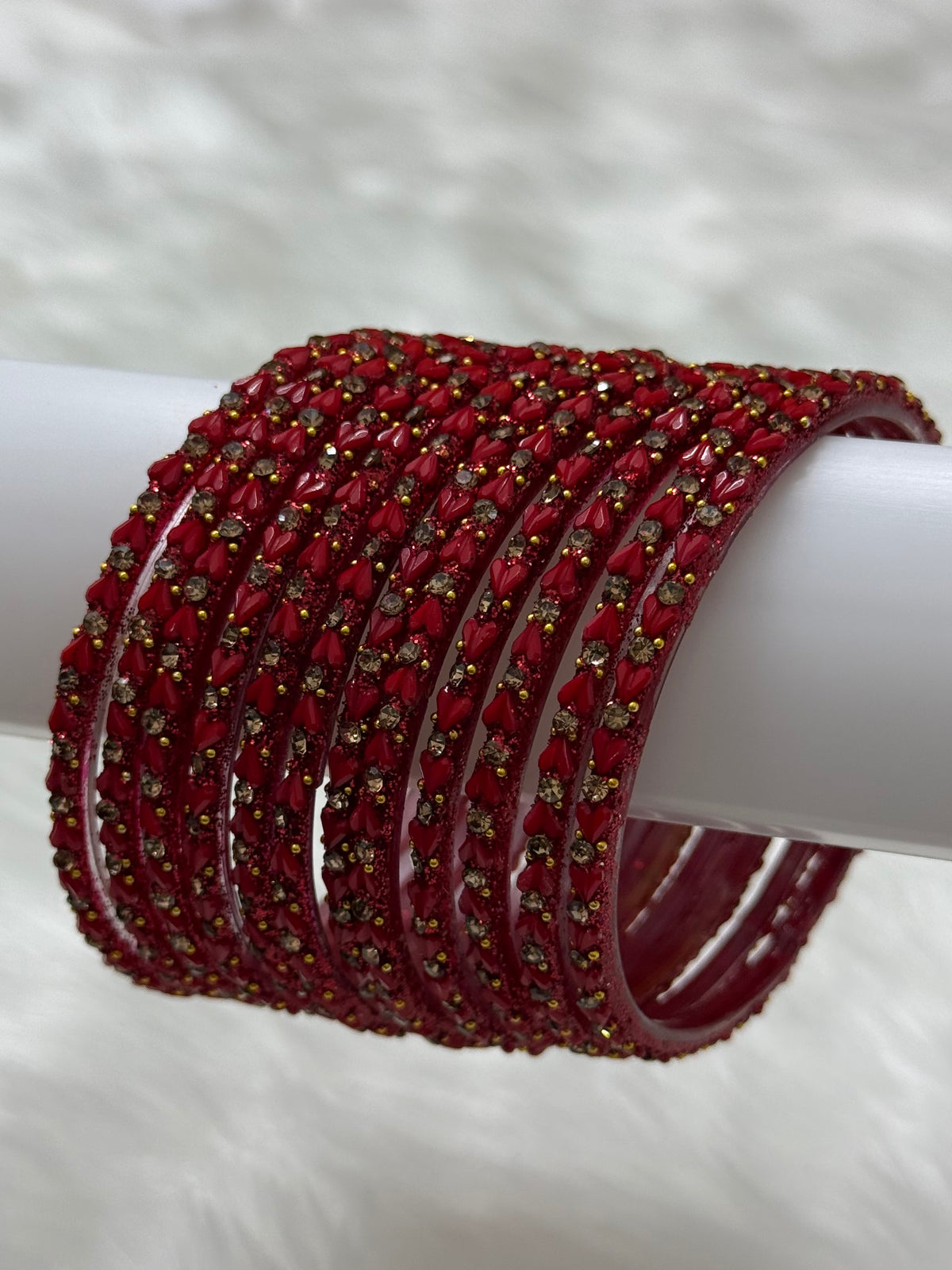 DESIGNER STONE STUDDED GLASS BANGLES PACK OF 12