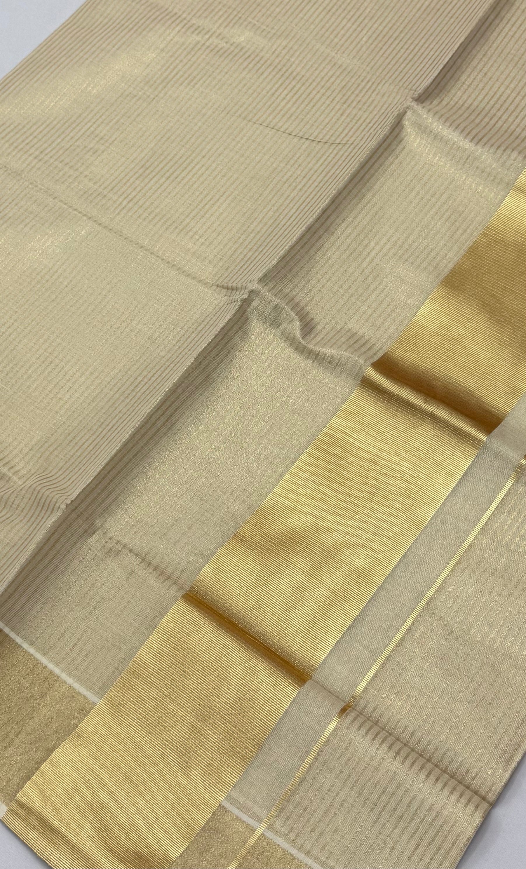 PREMIUM KERALA STRIPES KASAVU TISSUE SAREE - (BEIGE,GOLD)