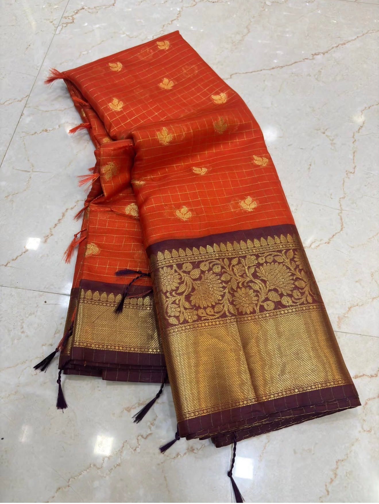 TRENDING BANARASI SILK SAREE - RUST ORANGE