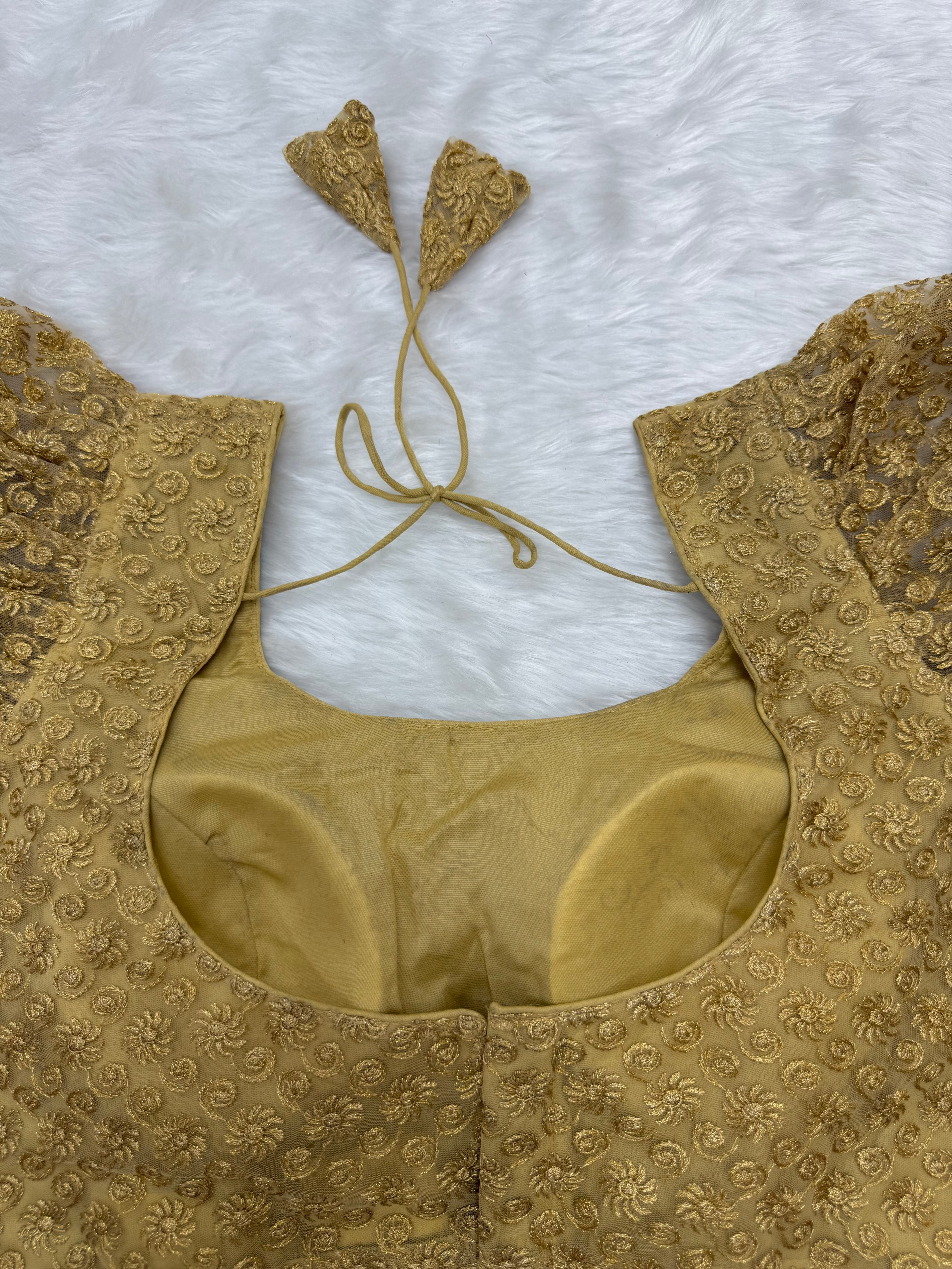 PUFF SLEEVE DESIGNER READYMADE BLOUSE - GOLD