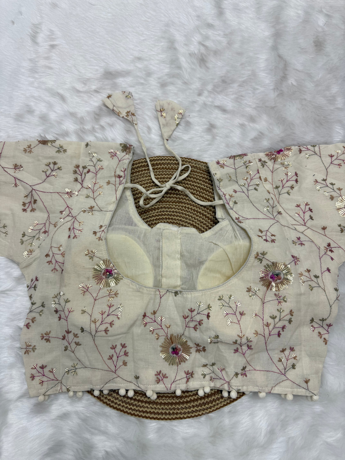 DESIGNER EMBRO-SEQUIN WORK BLOUSE - OFF WHITE
