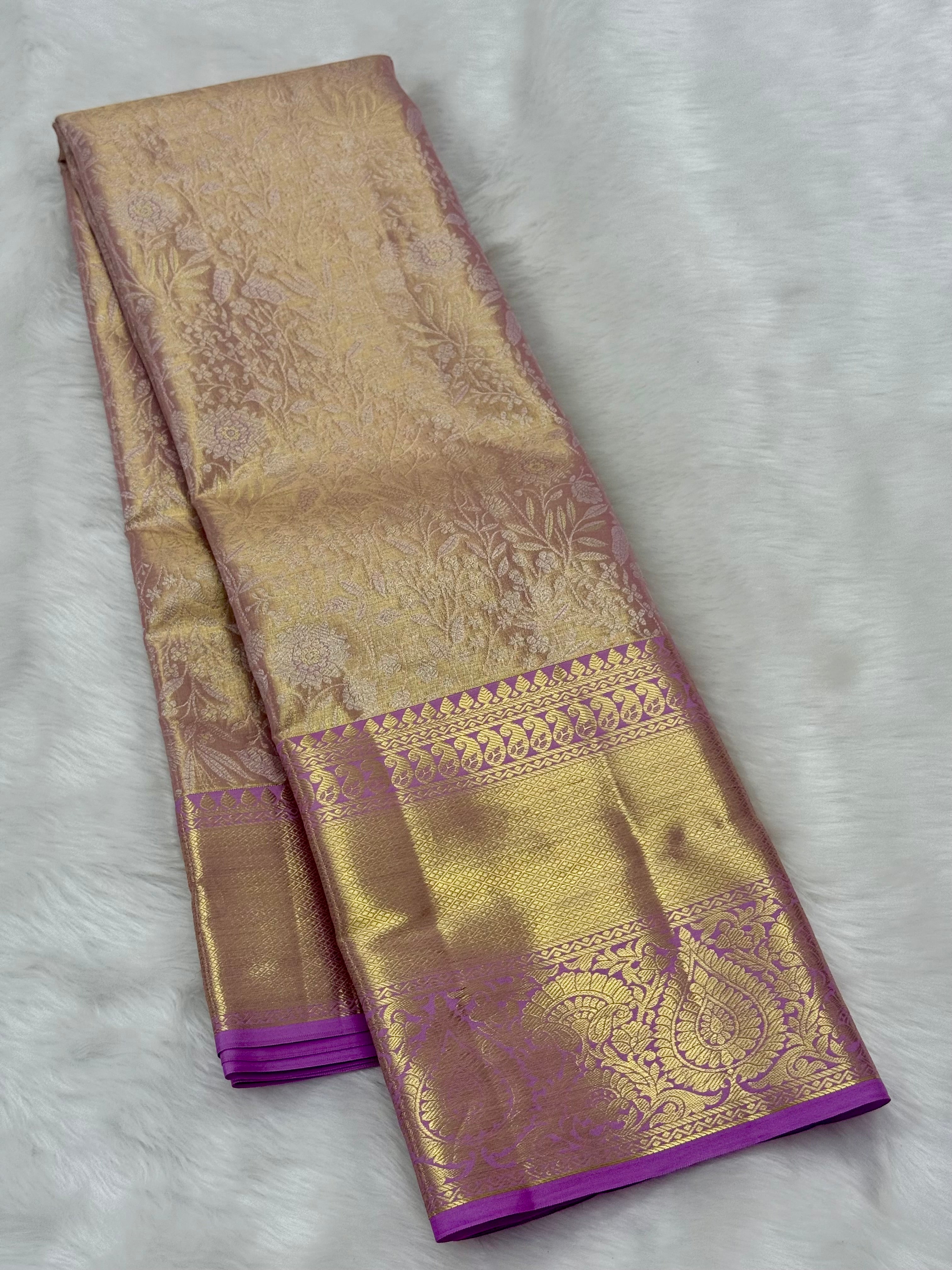 KANCHIPURAM PURE SILK SAREE | SILKMARK® CERTIFIED - GOLDEN LAVENDER (DUAL SHADE)