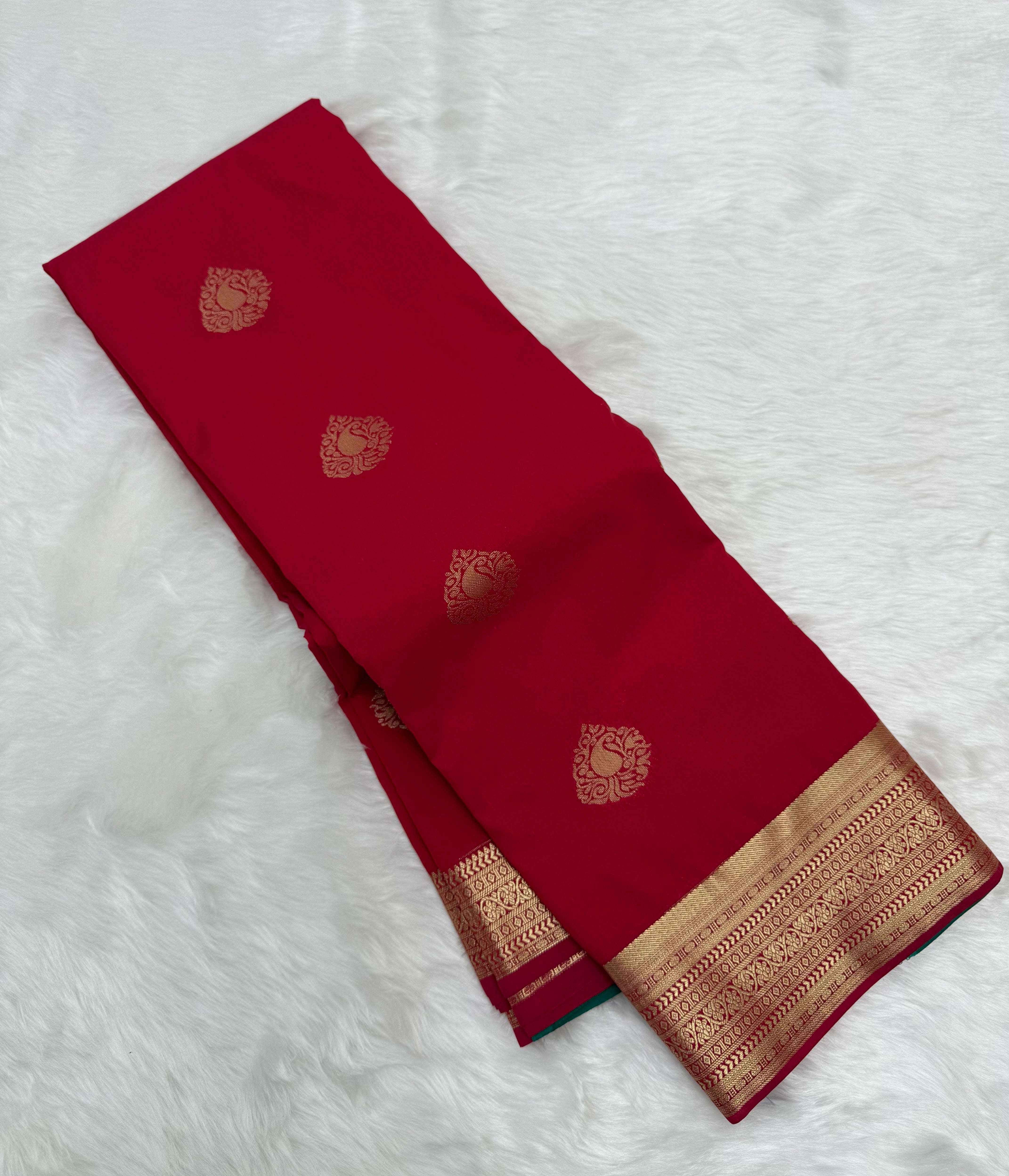 PREMIUM SEMI KANCHI SILK SAREE - LAVA RED
