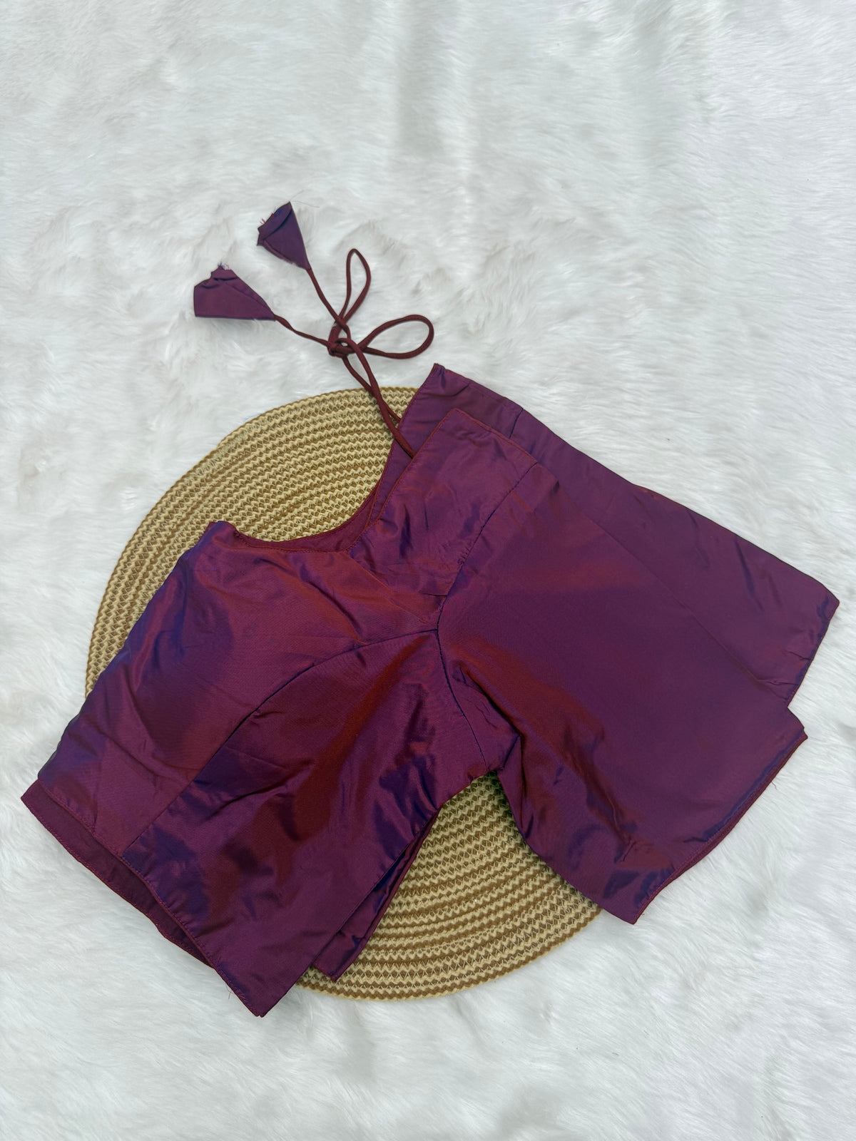PLAIN SILK READY TO WEAR SAREE BLOUSE - DEEP WINE
