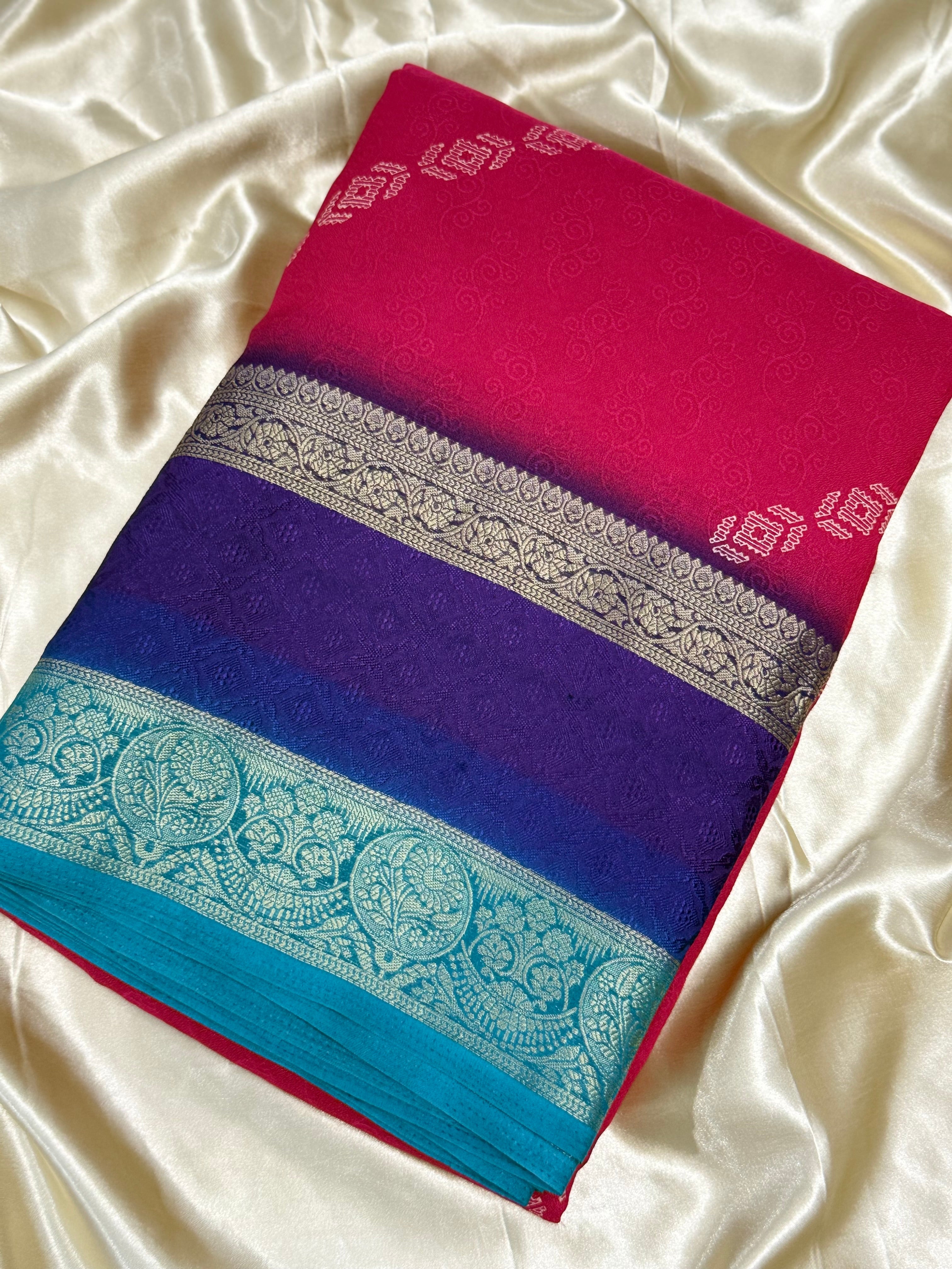 DUPION GEORGETTE SAREE - RANI PINK