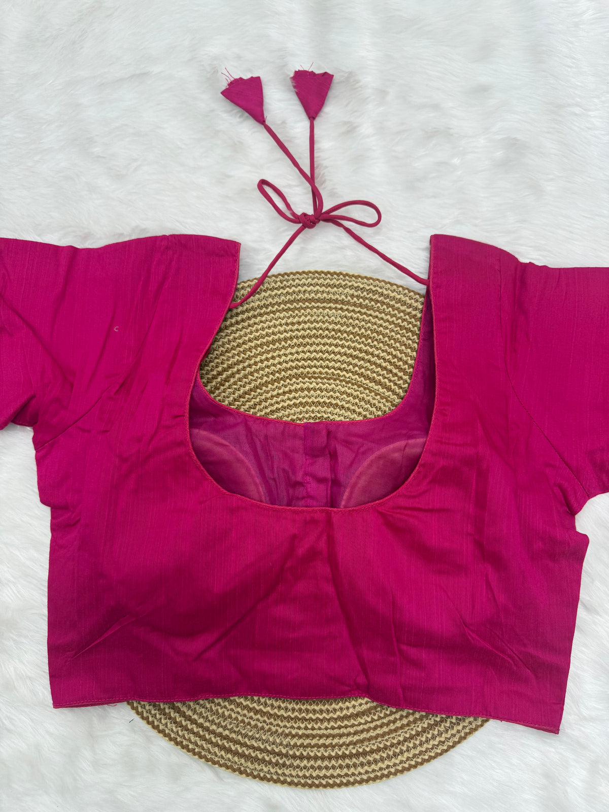 PLAIN SILK READY TO WEAR SAREE BLOUSE - HOT PINK