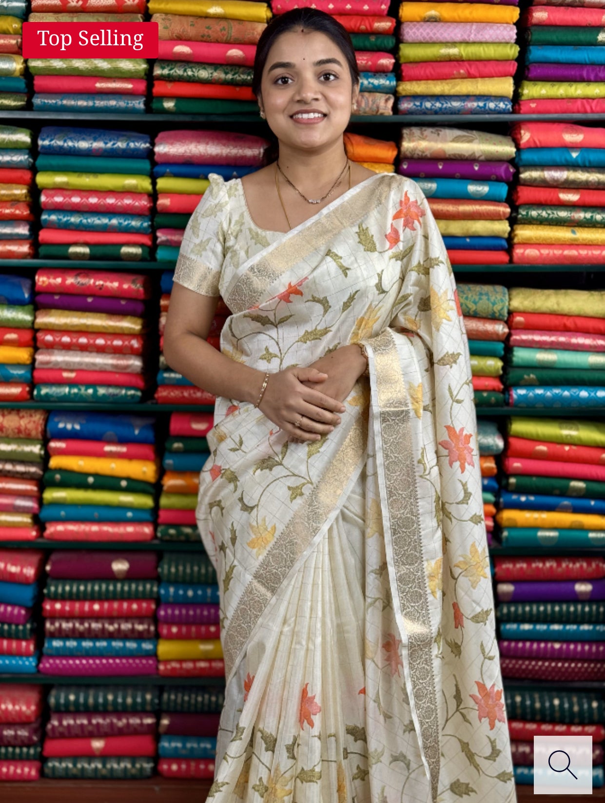 FANCY SILK ALLOVER CREEPER PRINT HALF WHITE SAREE