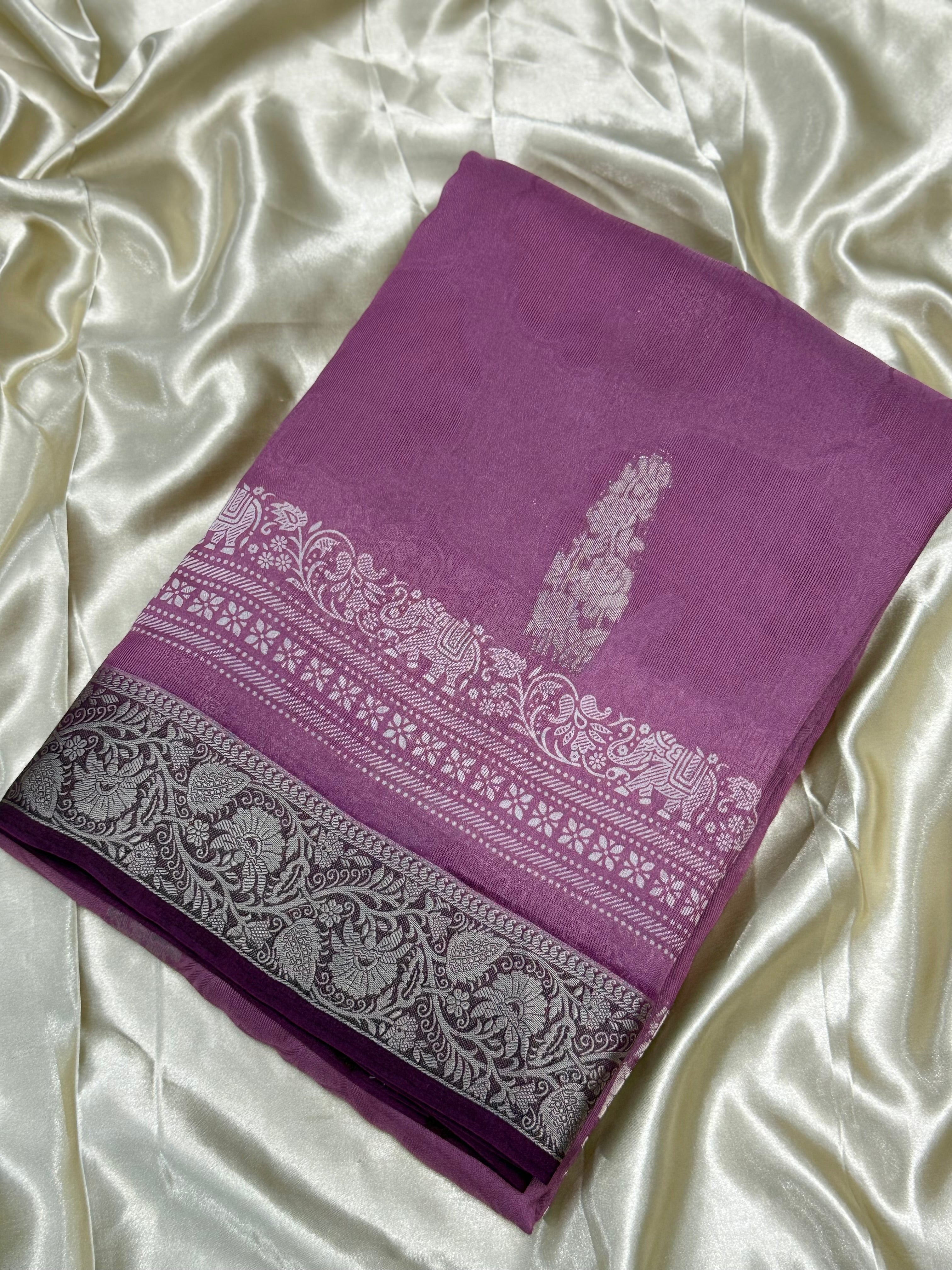 DUPION GEORGETTE SAREE - MAUVE PINK
