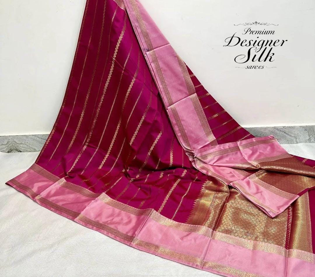 PREMIUM DESIGNER SEMI SILK SAREES - RANI PINK