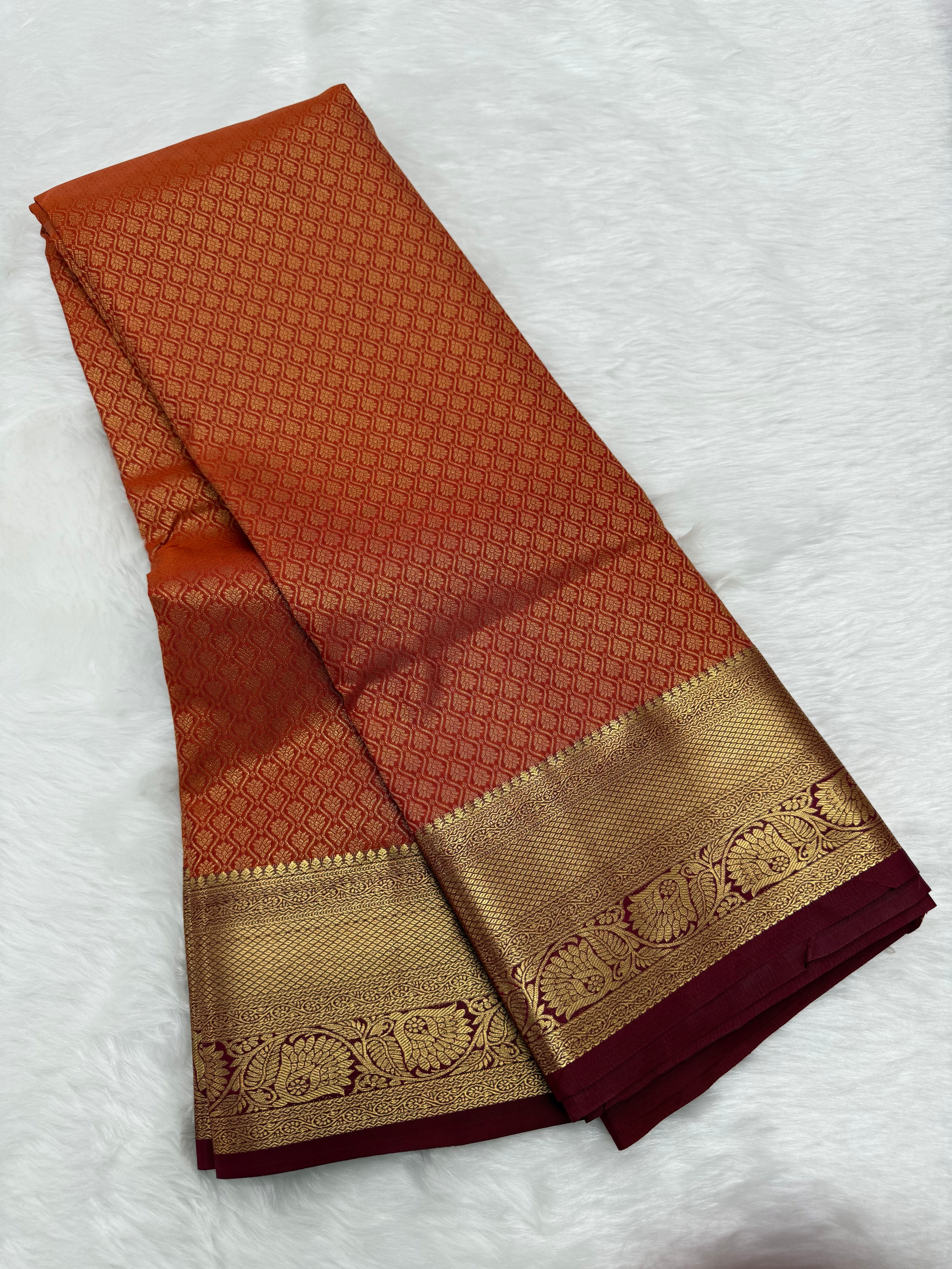 BEAUTIFUL SEMI BOCADE SILK SAREE - CHINESE MAROON