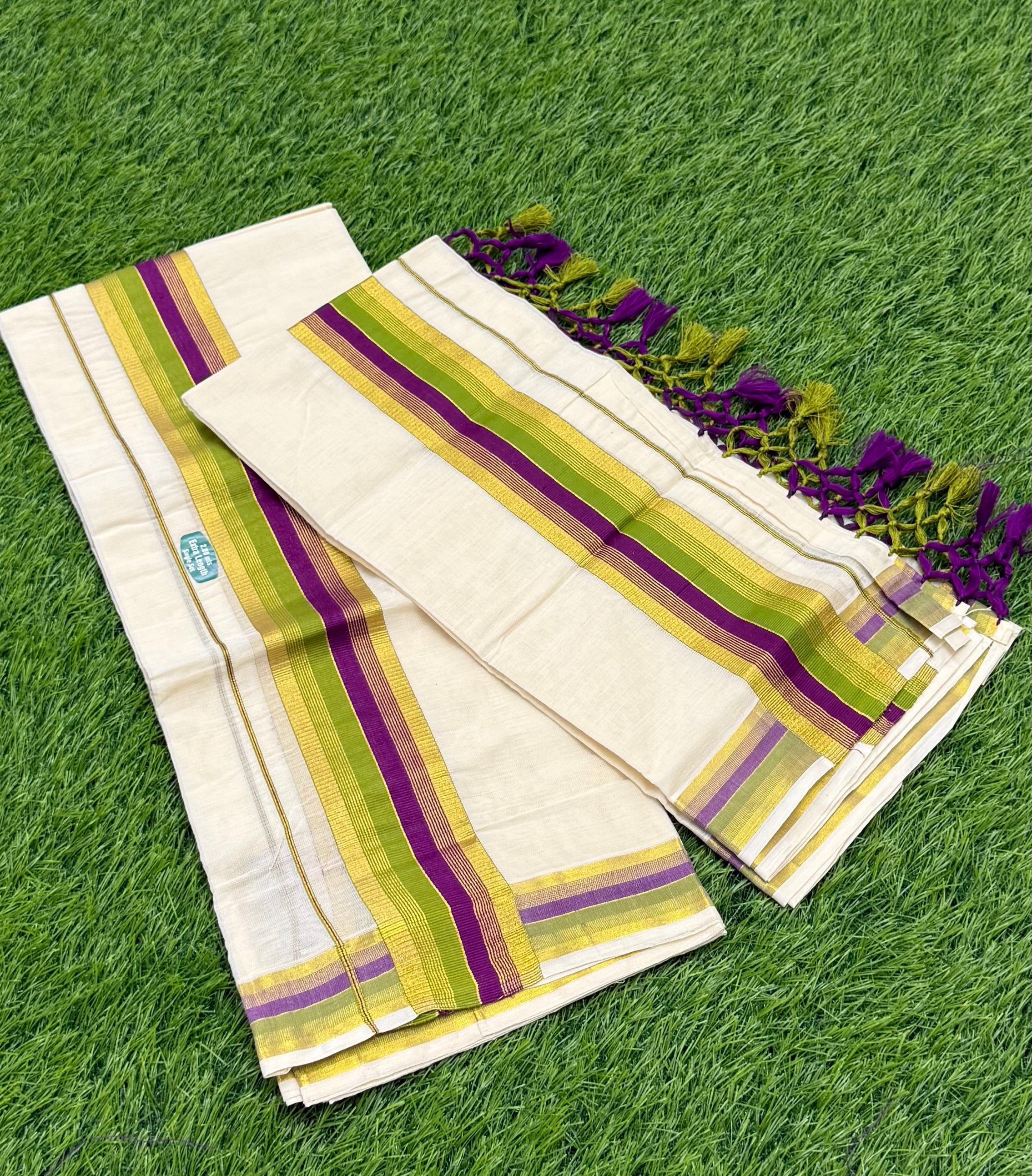 KASAVU COTTON FANCY BORDER SINGLE SET MUNDU (MUNDUM NERIYATHUM) - 2 X 2.80 MTRS - (OFF WHITE)