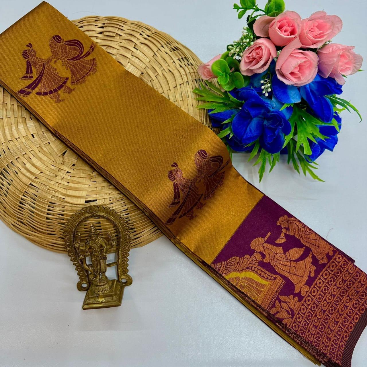 PALLAKU DESIGN KUBERA SILK SAREE - MUSTARD
