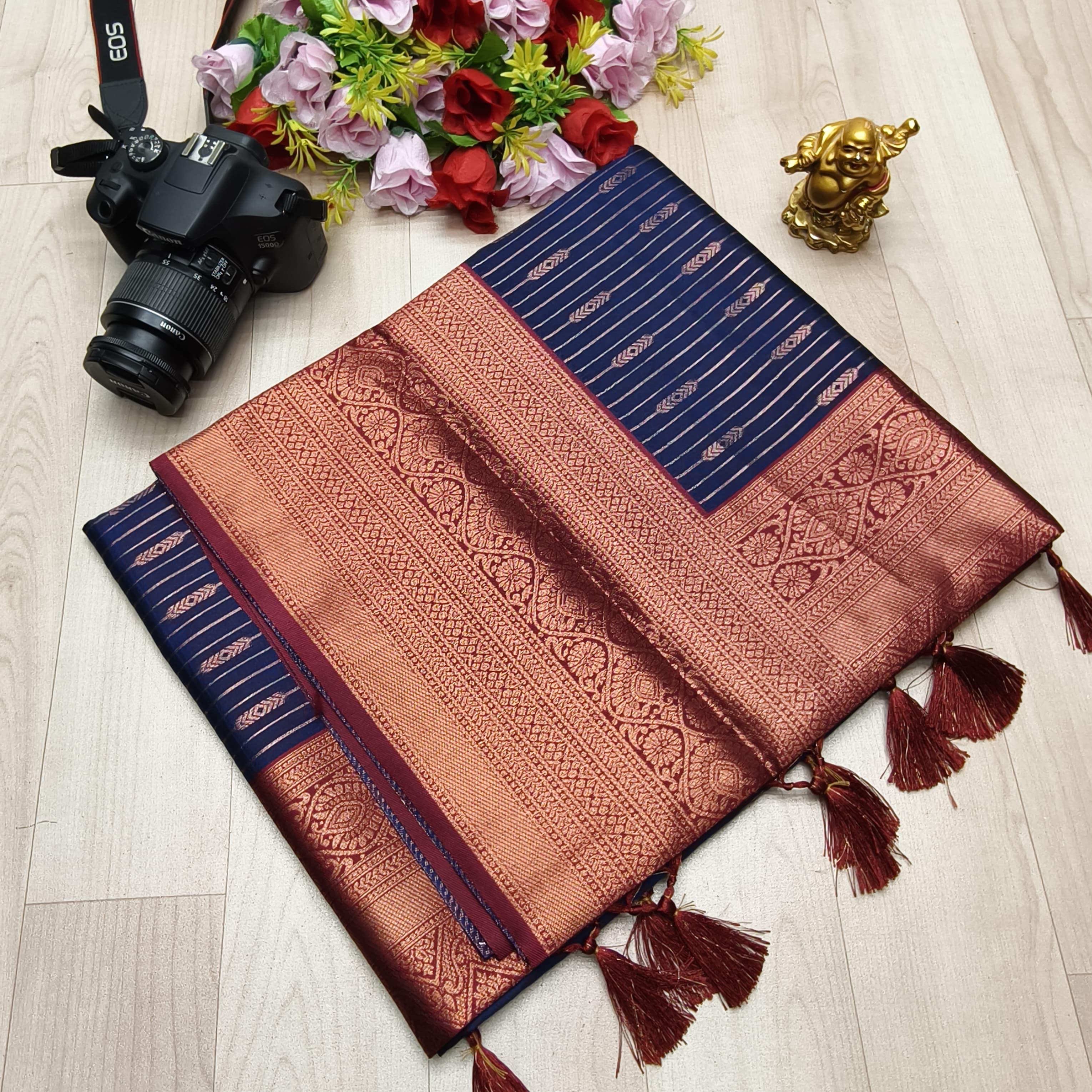 VAIRA OOSI NEON SILK SAREE - BLUE