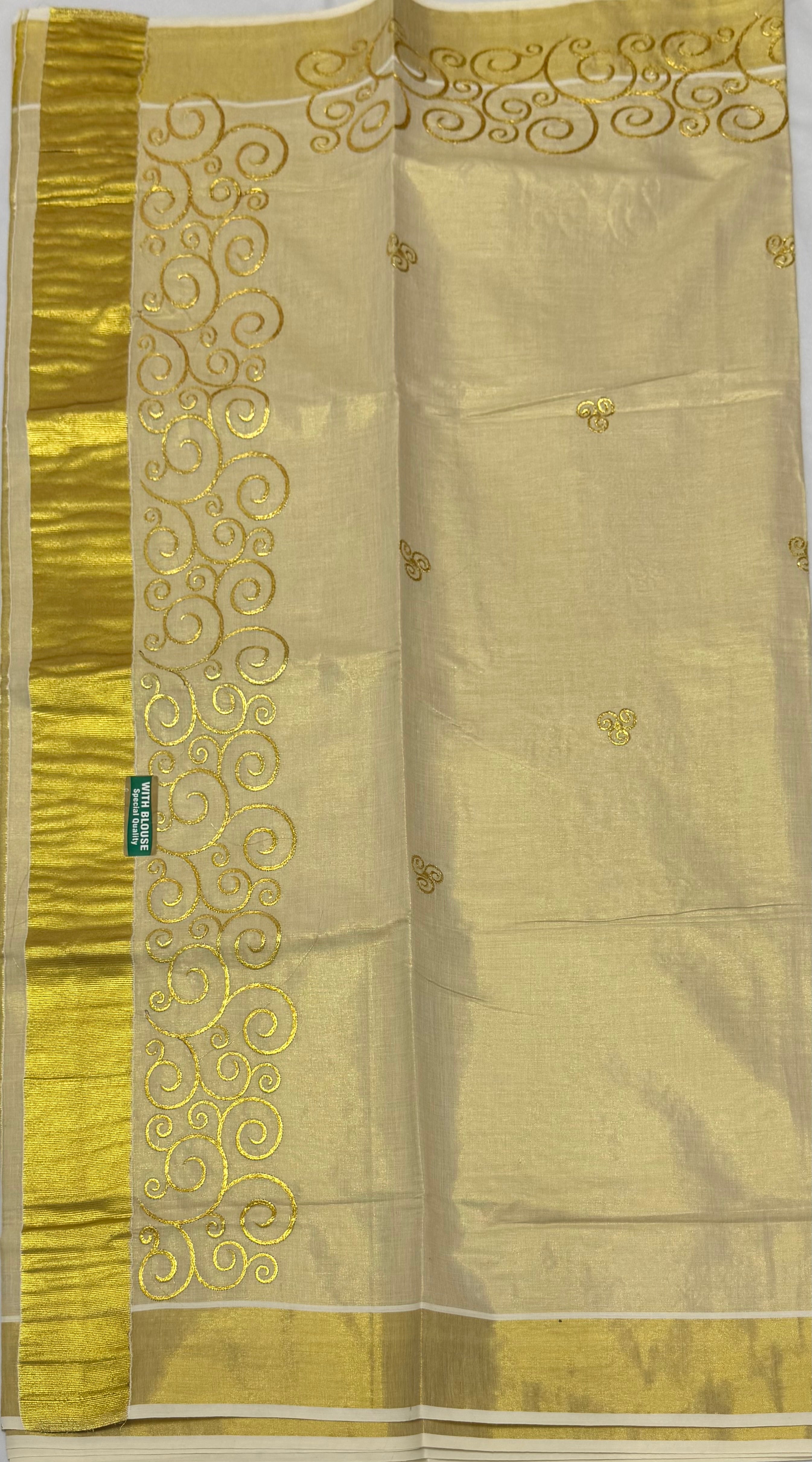 KERALA KASAVU TISSUE SILK EMBROIDERY SAREE - (GOLD,CREAM)