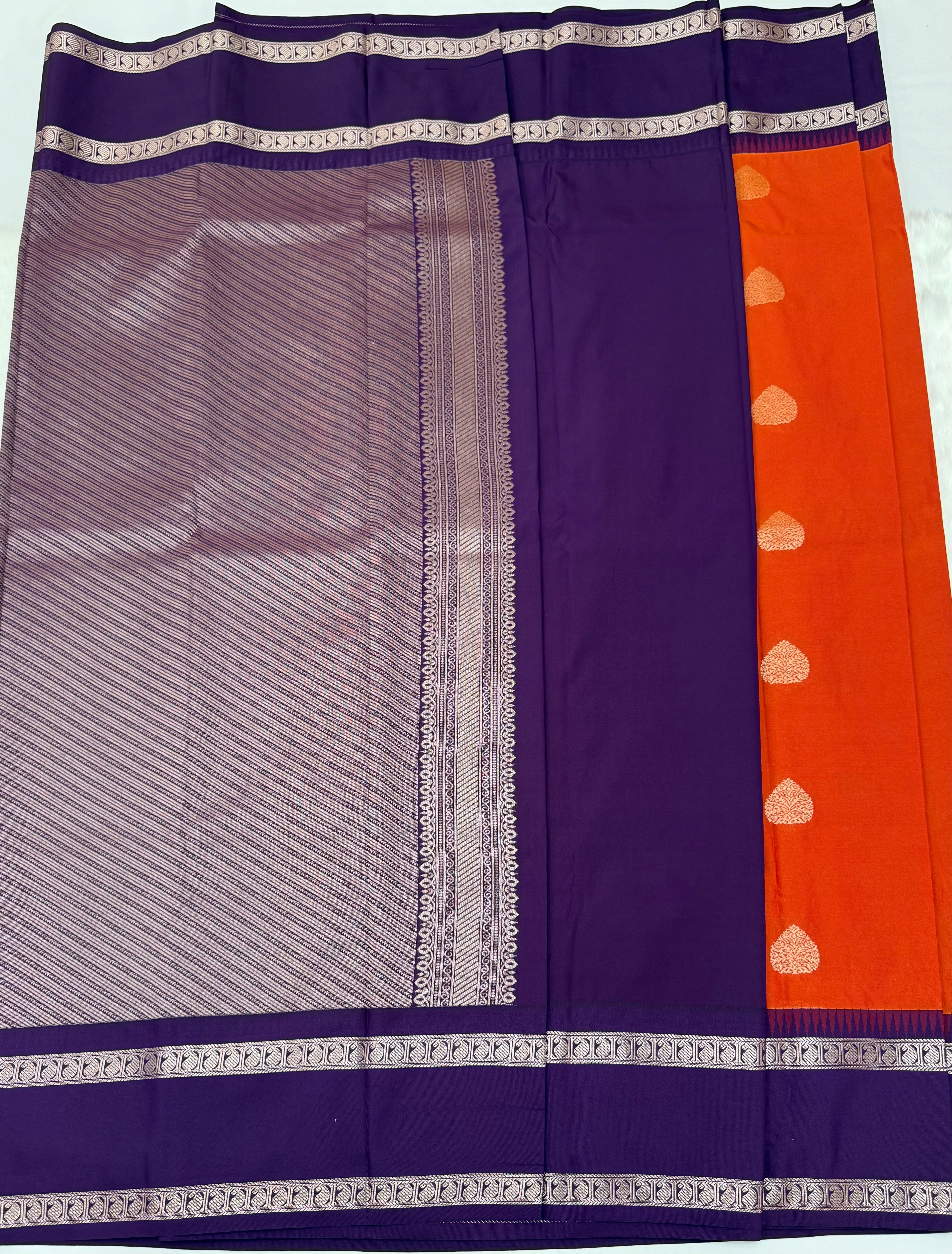 PREMIUM SEMI KANCHI SILK SAREE - RED ORANGE